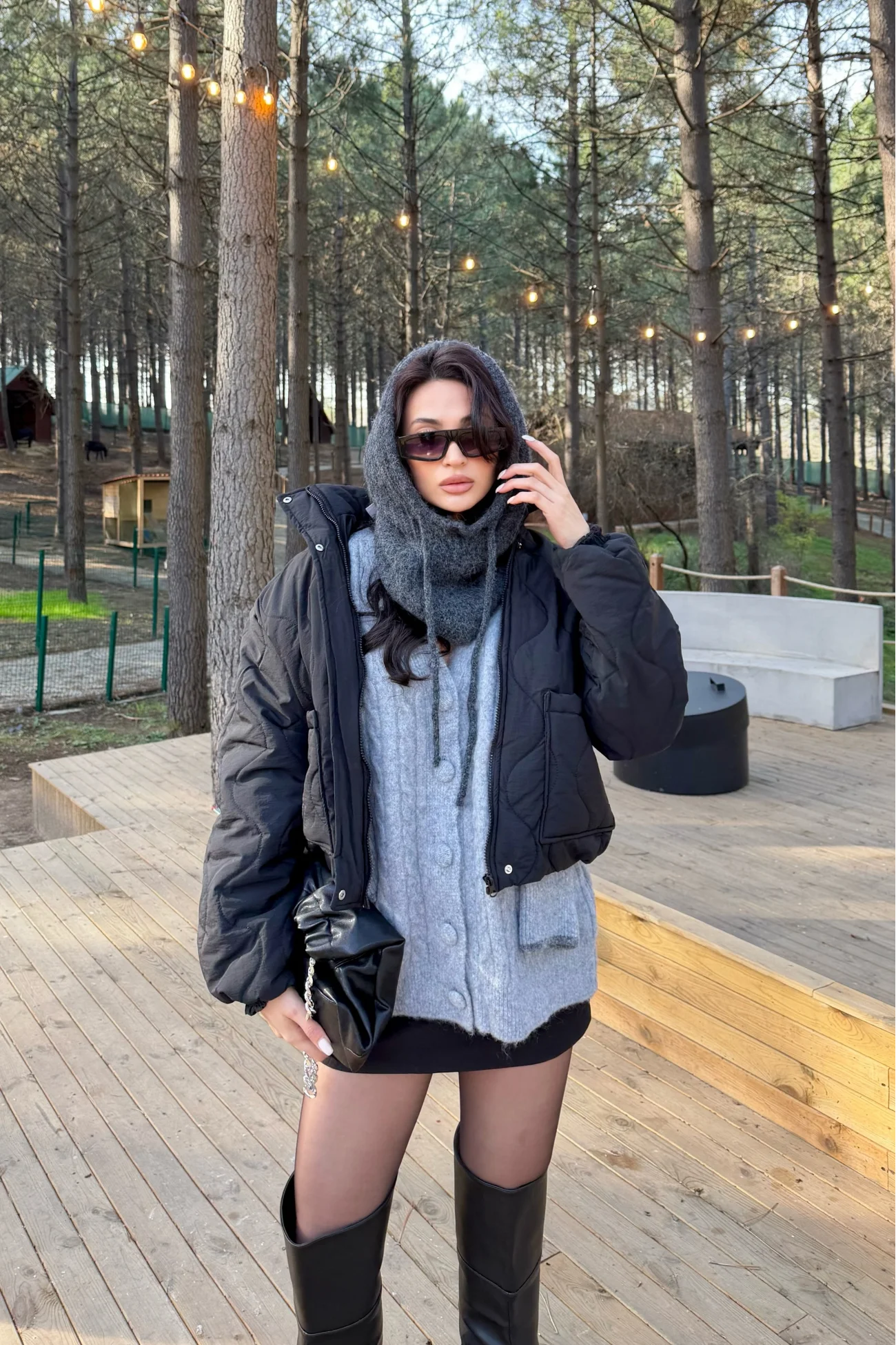 Kadın Antrasit Triko Balaklava Bere 594-14911