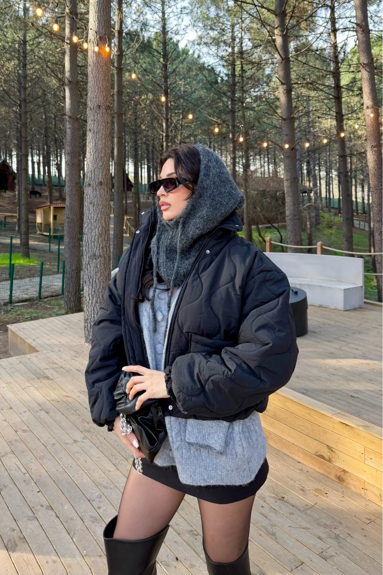 Kadın Antrasit Triko Balaklava Bere 594-14911