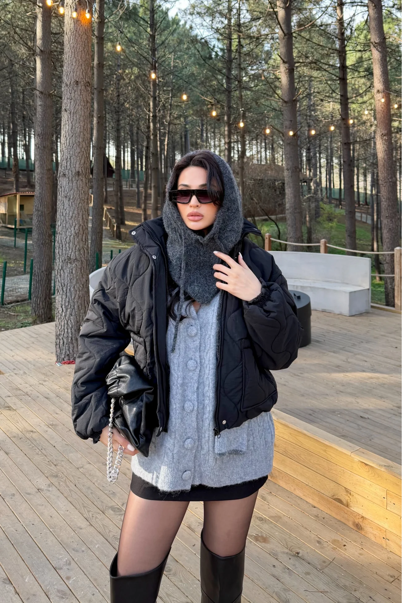 Kadın Antrasit Triko Balaklava Bere 594-14911