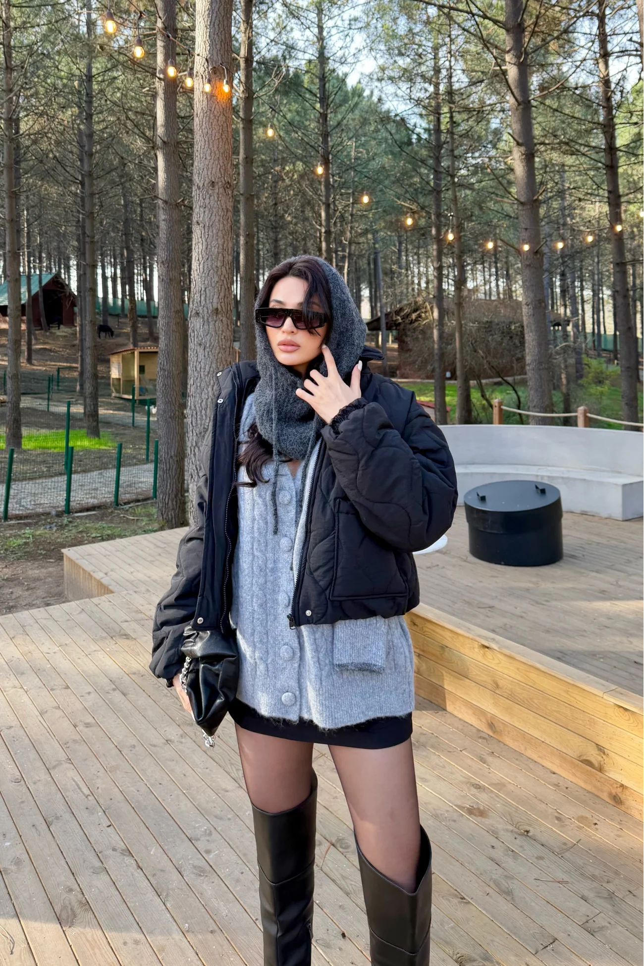 Kadın Antrasit Triko Balaklava Bere 594-14911