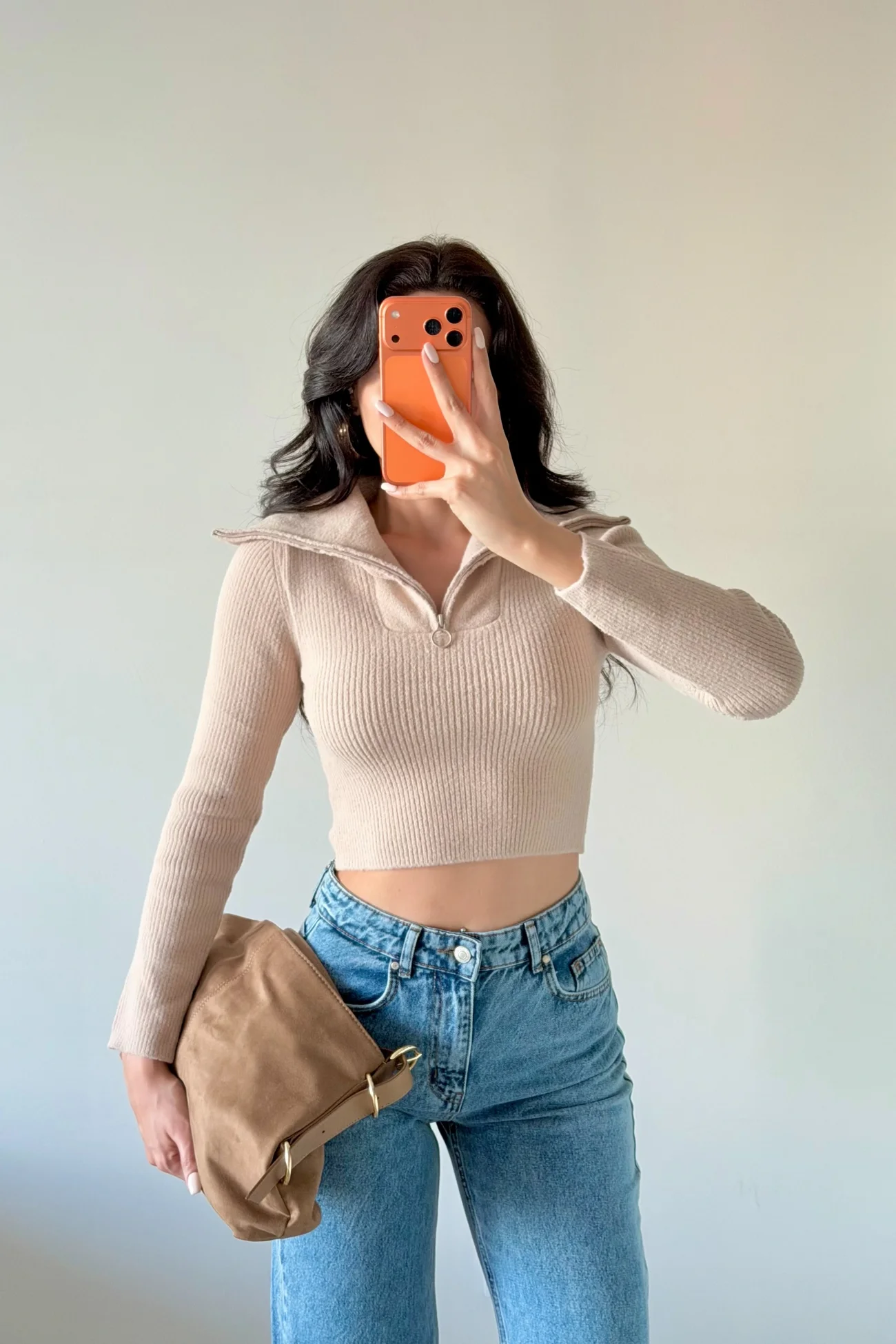 Kadın Bej Crop Kazak 1014-2022