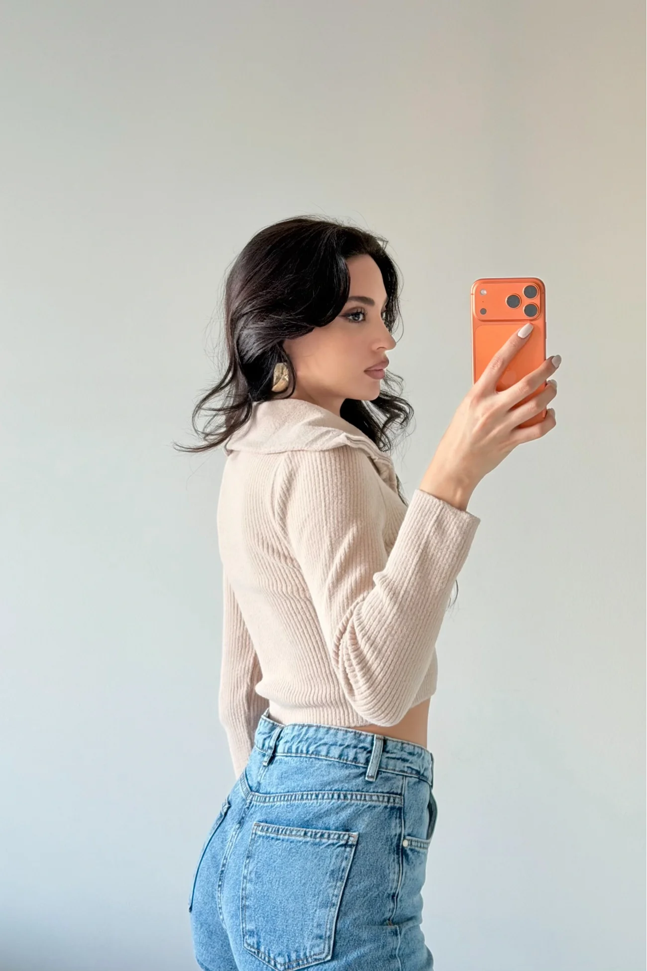 Kadın Bej Crop Kazak 1014-2022