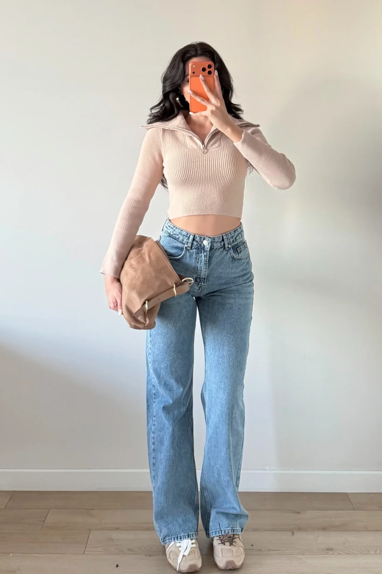 Kadın Bej Crop Kazak 1014-2022