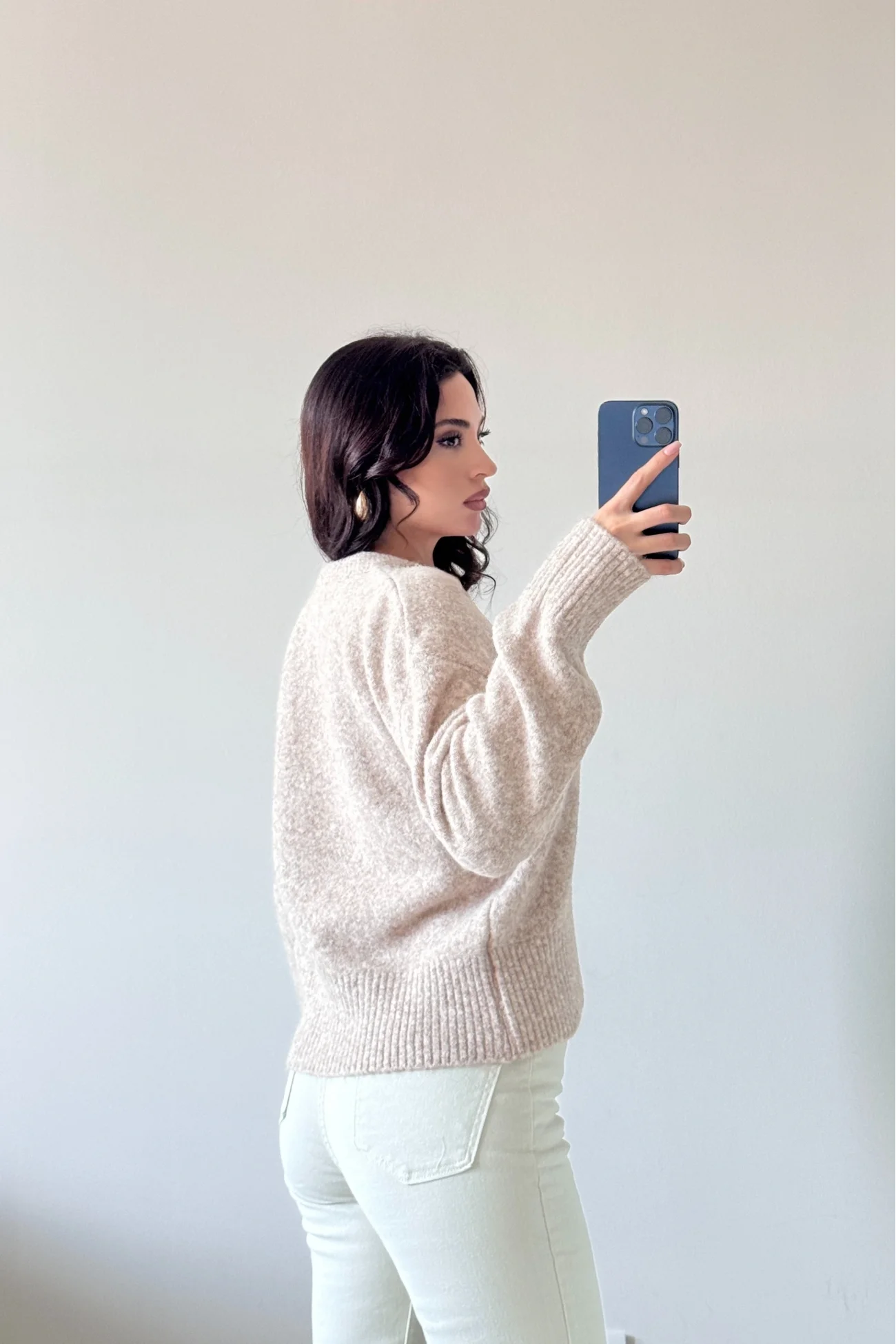 Kadın Bej Fularlı Kazak 1014-2535