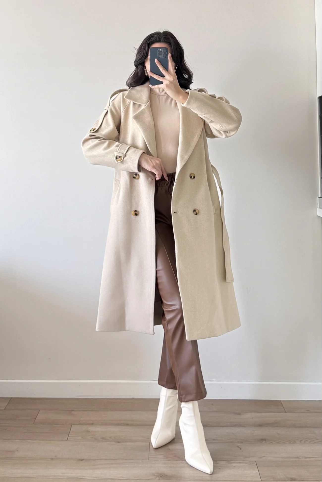 Kadın Bej Kaşe Kaban 3122