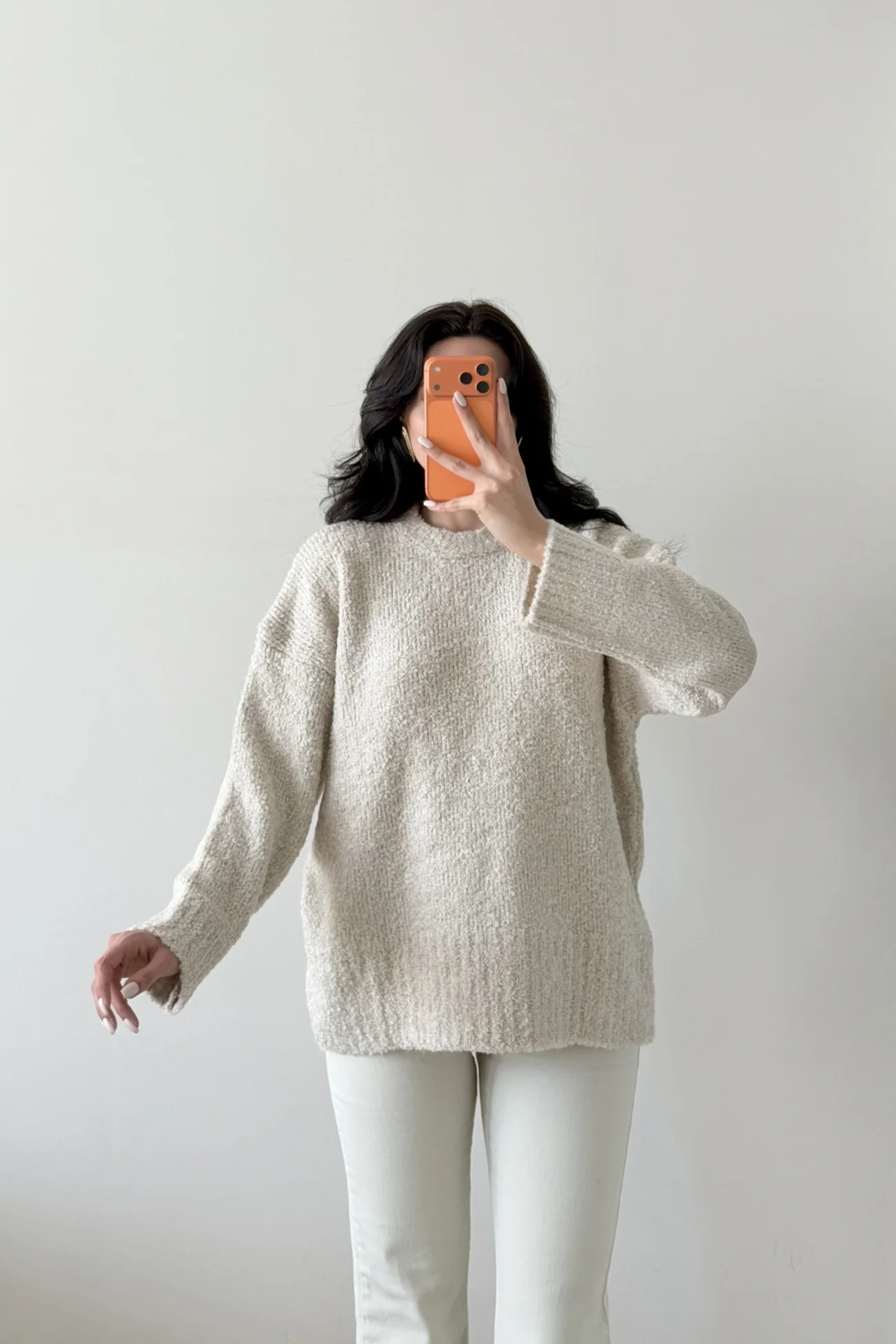 Kadın Bej Oversize Buklet Kazak 1014-2347