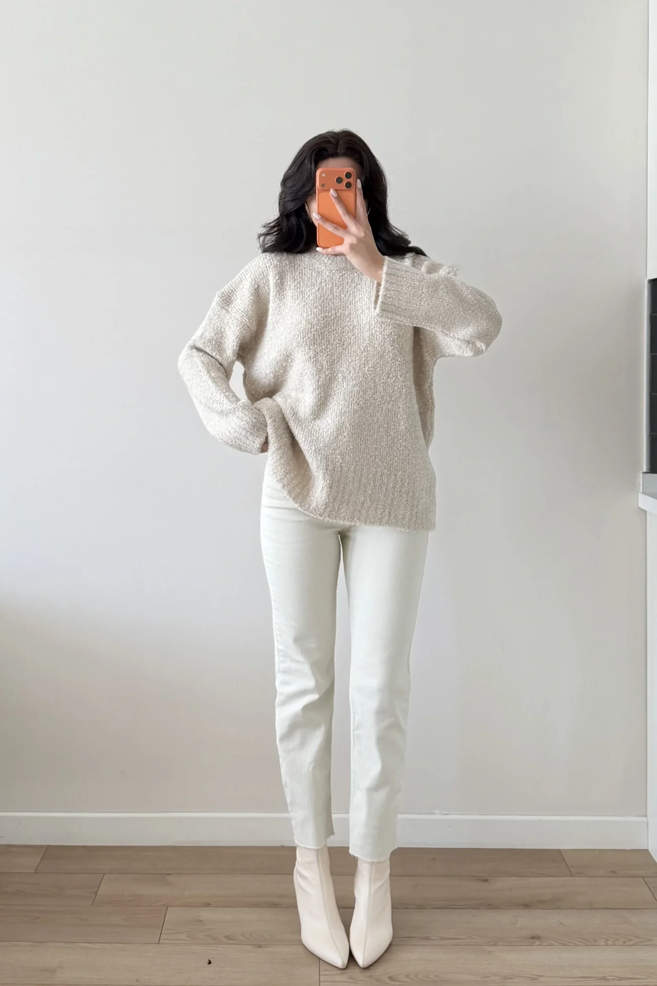 Kadın Bej Oversize Buklet Kazak 1014-2347