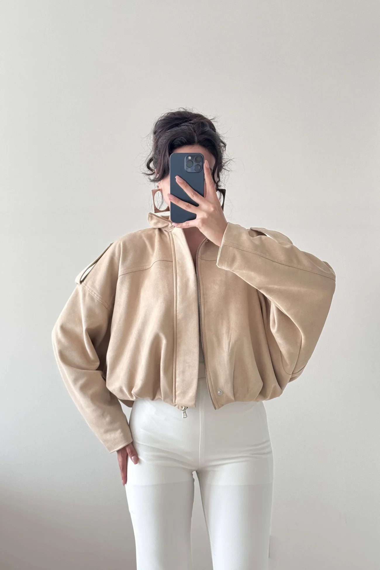 Kadın Bej Süet Bomber Ceket 1045-85152