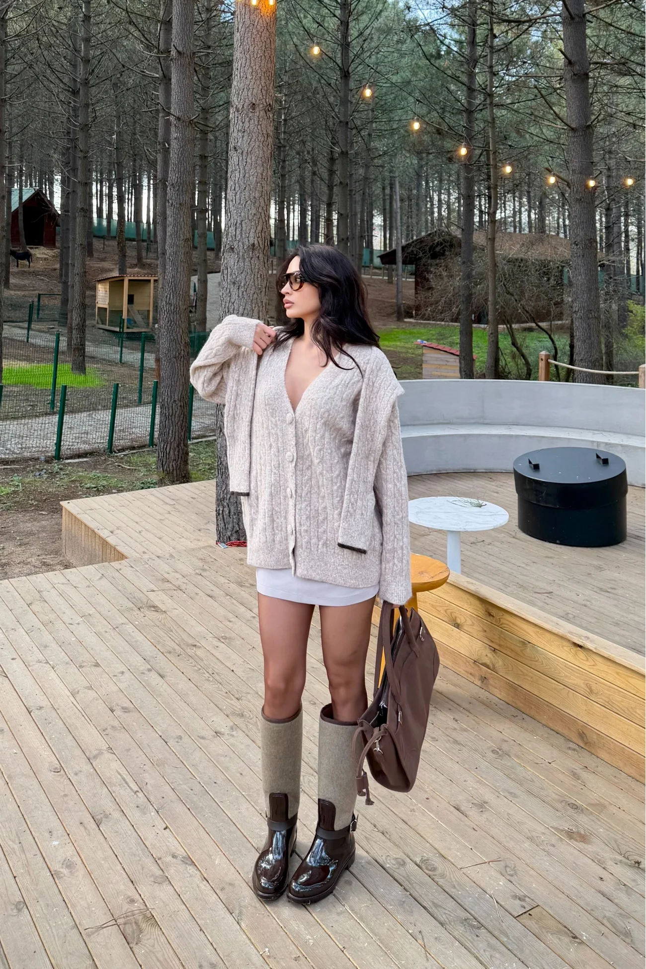 Kadın Bej Triko Düğme Oversize Hırka 1014-2561