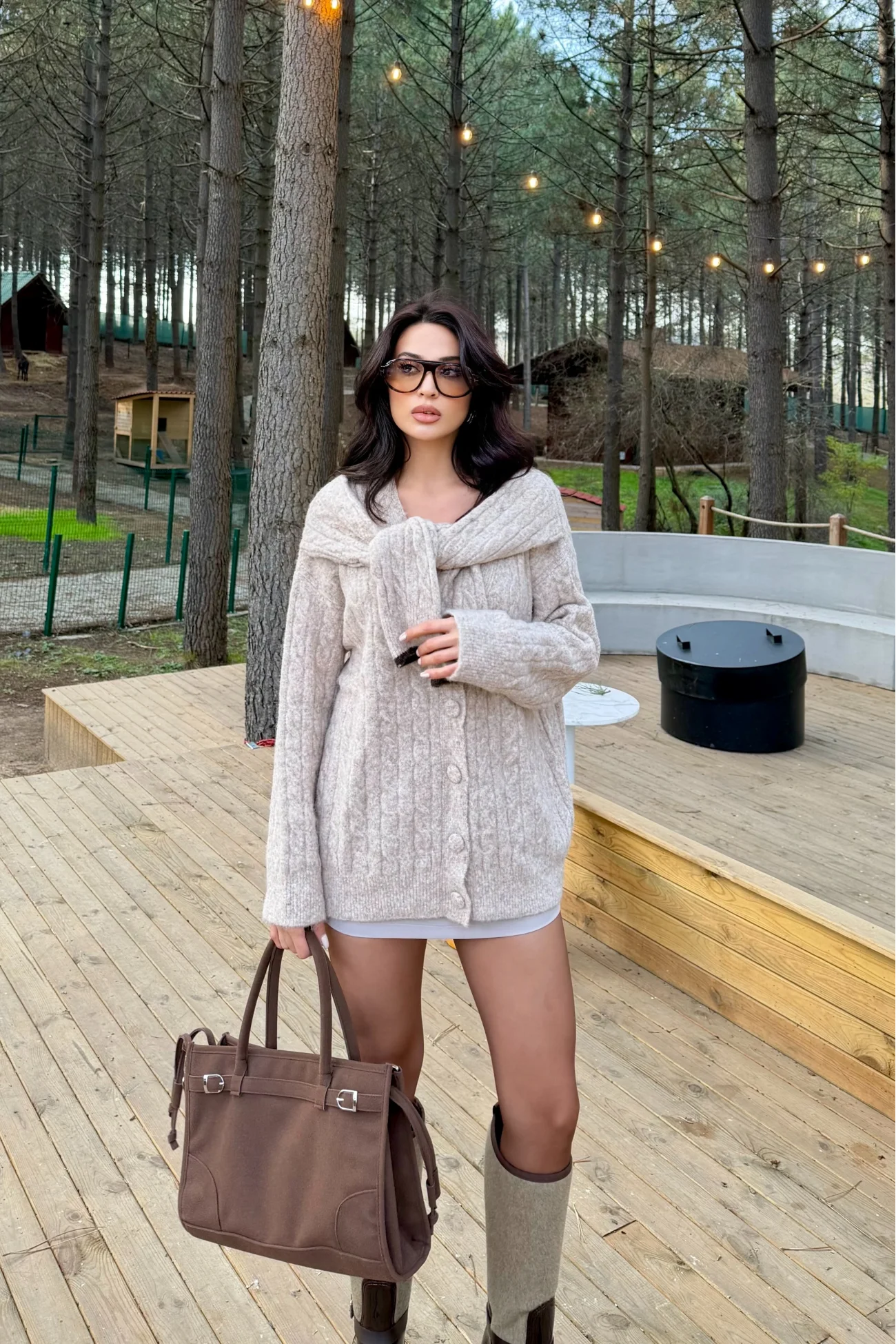 Kadın Bej Triko Düğme Oversize Hırka 1014-2561