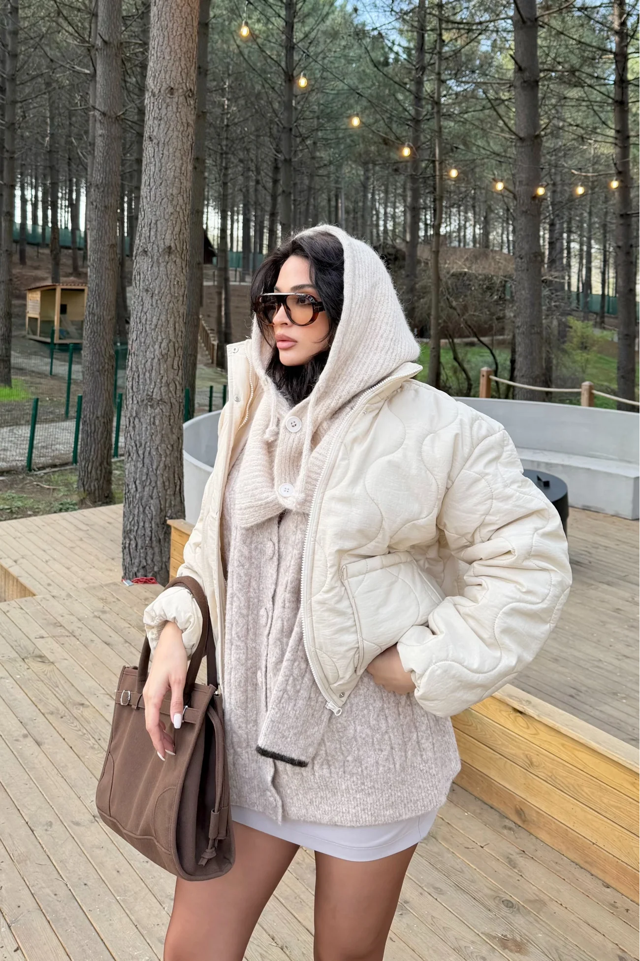 Kadın Bej Triko Düğmeli Balaklava Bere 594-14800