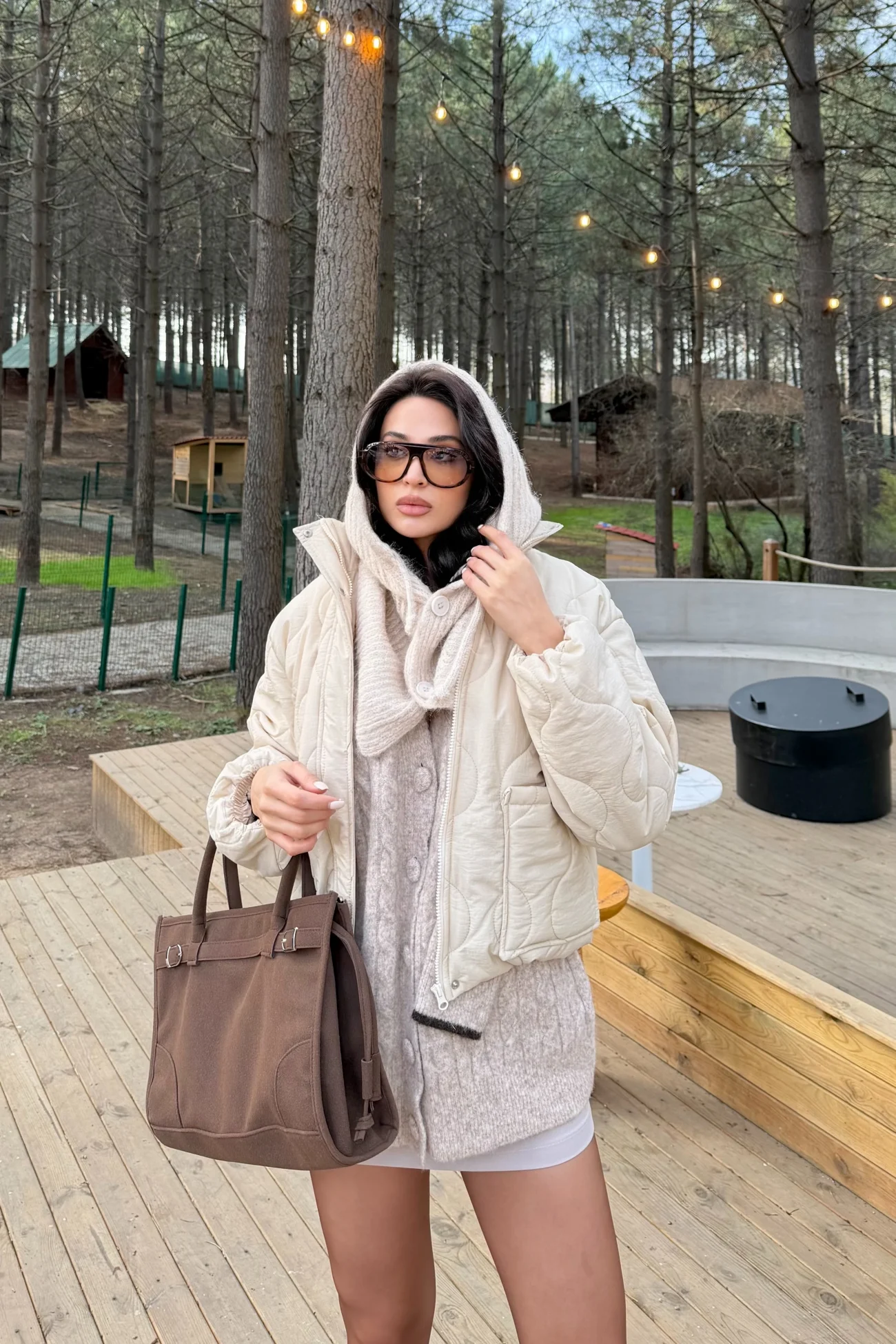 Kadın Bej Triko Düğmeli Balaklava Bere 594-14800