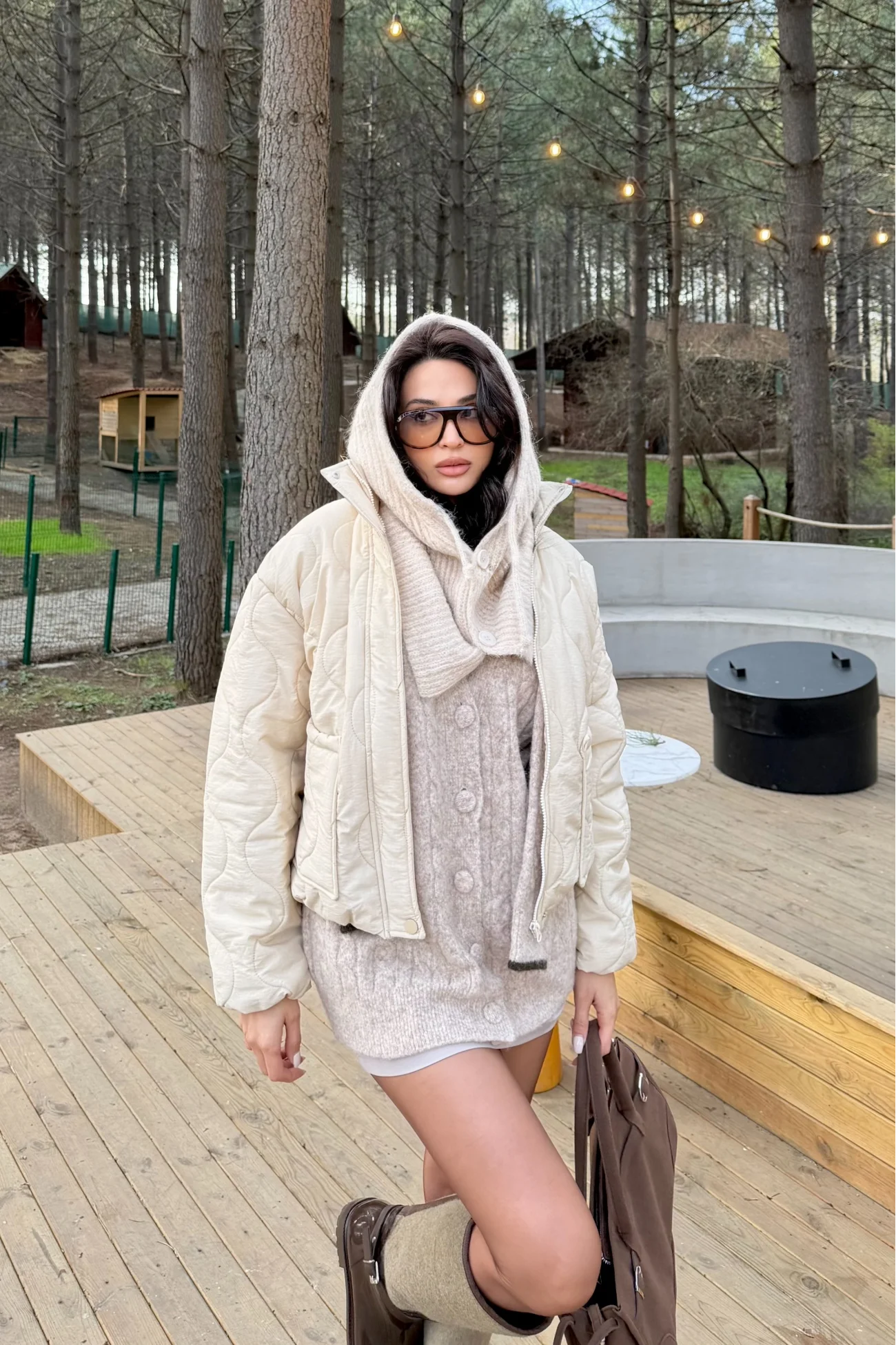 Kadın Bej Triko Düğmeli Balaklava Bere 594-14800