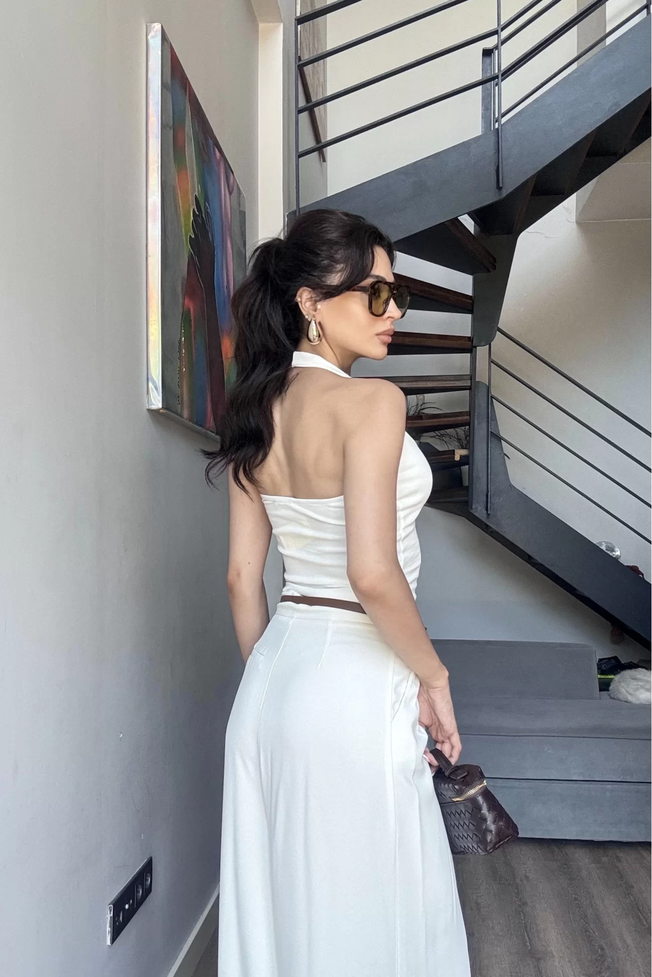 Kadın Beyaz Halter Yaka Crop 0171