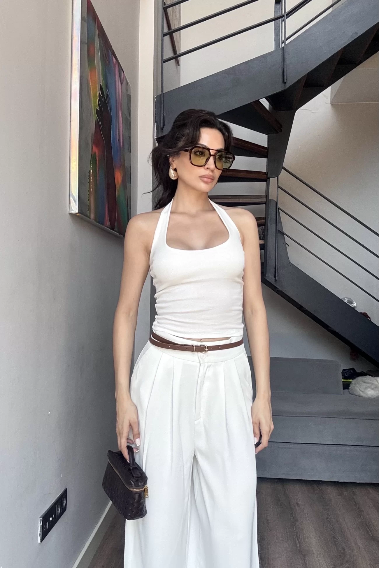 Kadın Beyaz Halter Yaka Crop 0171
