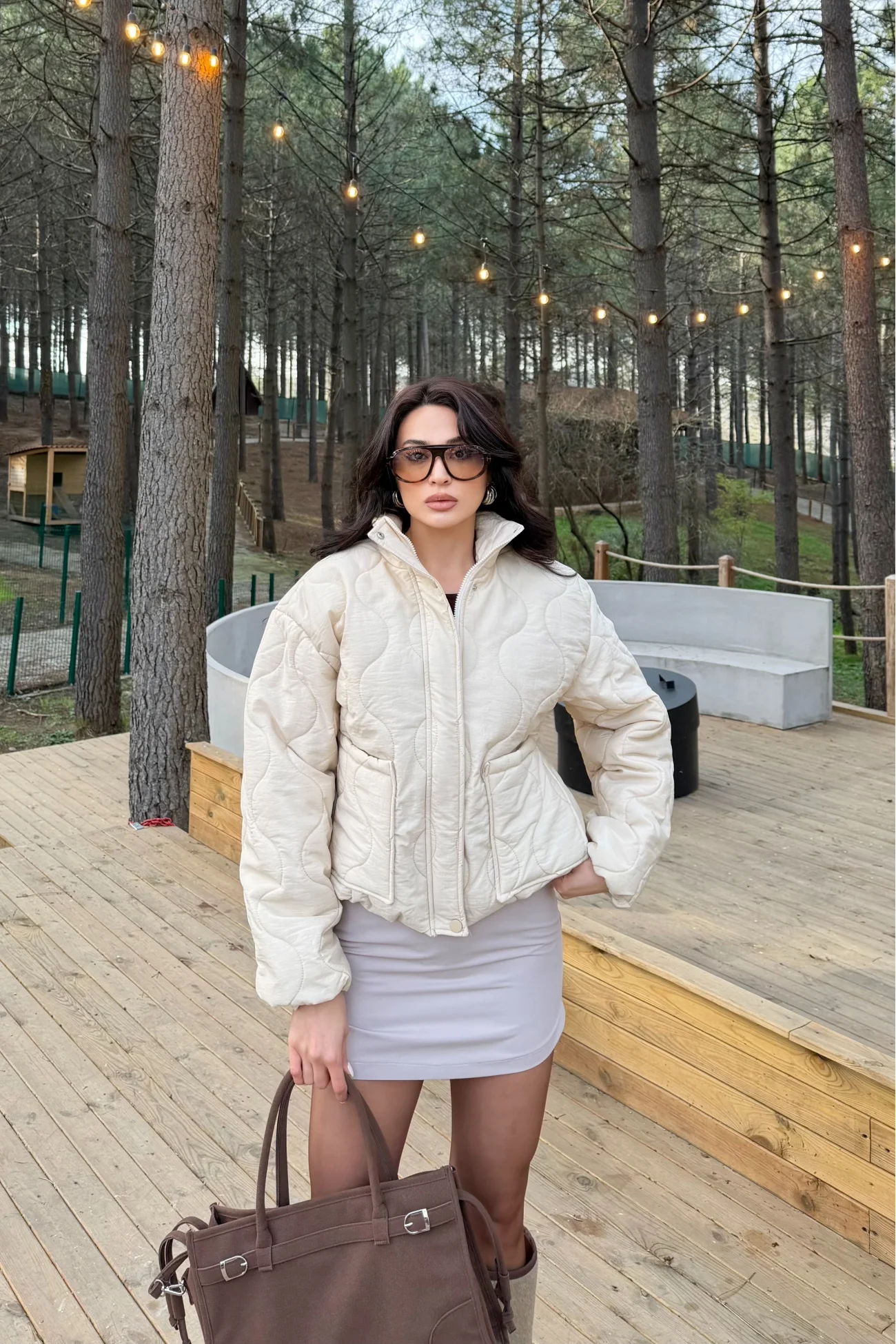 Kadın Beyaz Fermuarlı Cepli Mont 0445-26009