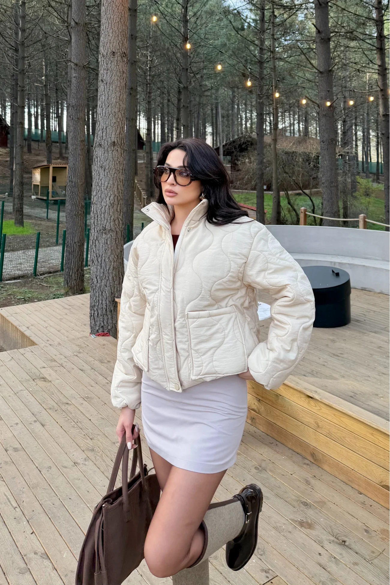 Kadın Beyaz Fermuarlı Cepli Mont 0445-26009