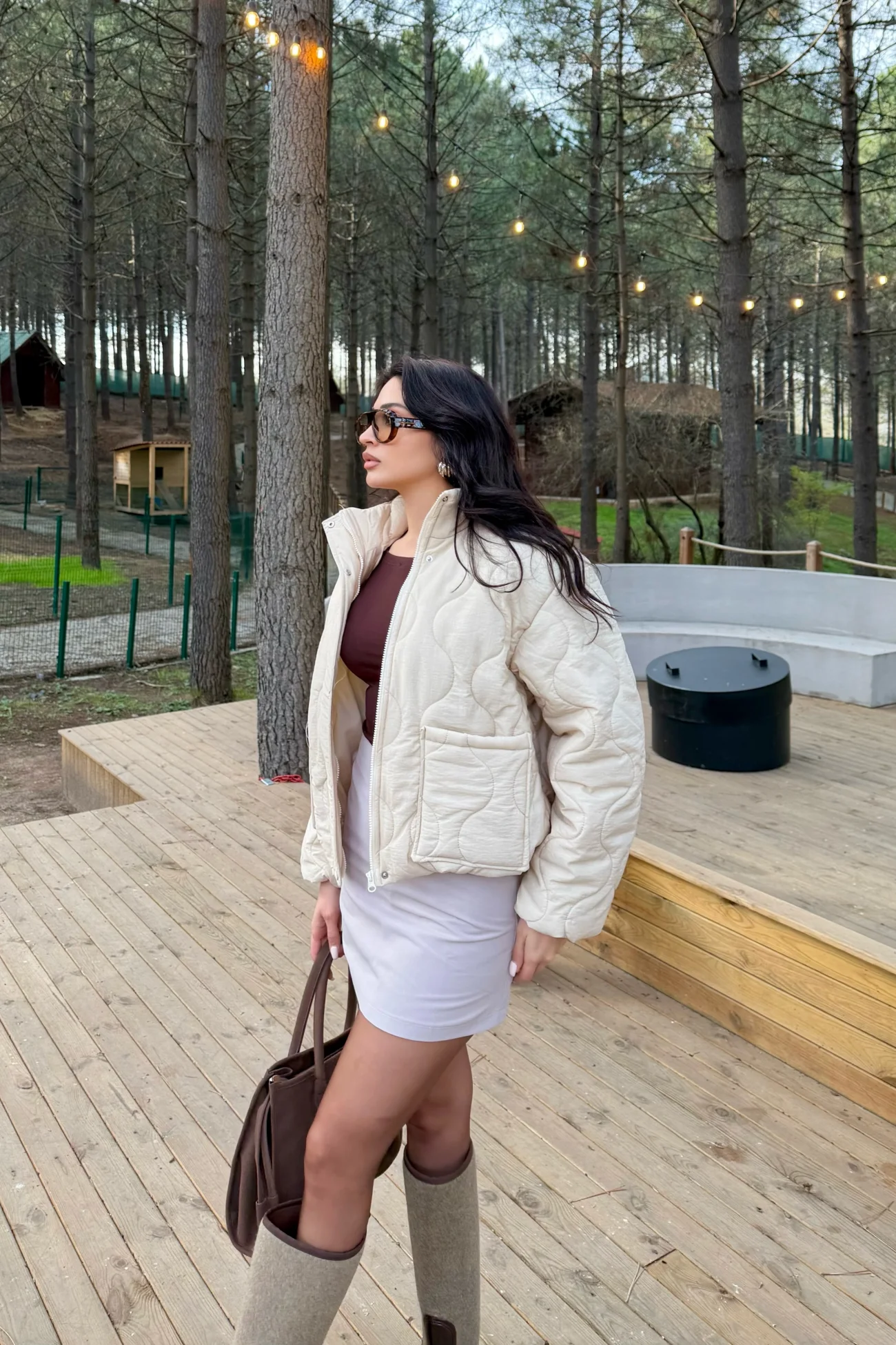 Kadın Beyaz Fermuarlı Cepli Mont 0445-26009