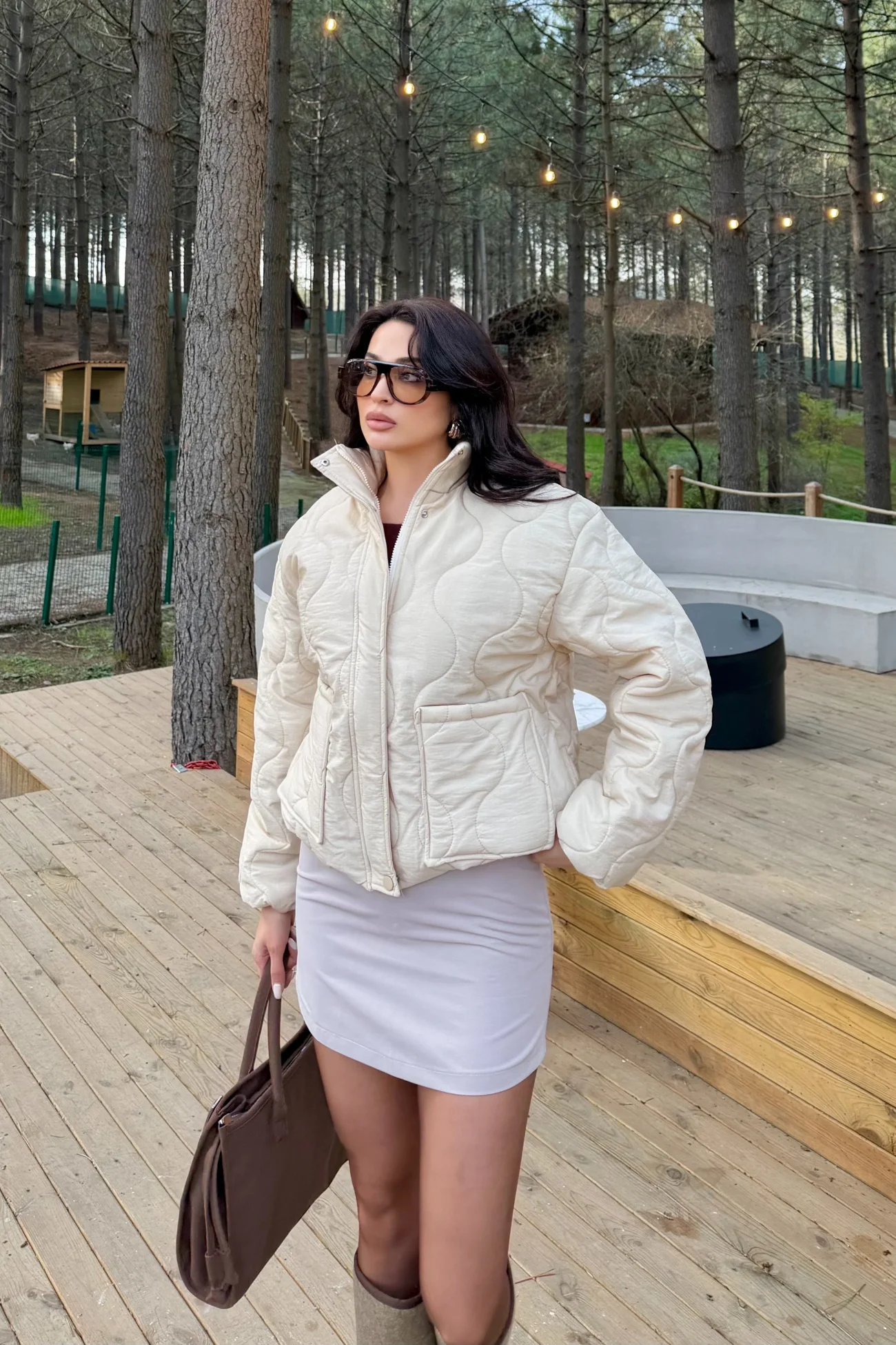 Kadın Beyaz Fermuarlı Cepli Mont 0445-26009