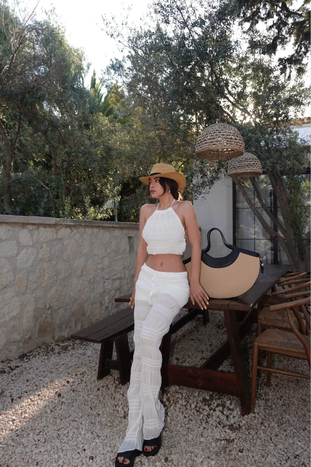 Kadın Beyaz Gipeli Crop Takım 1040-4063