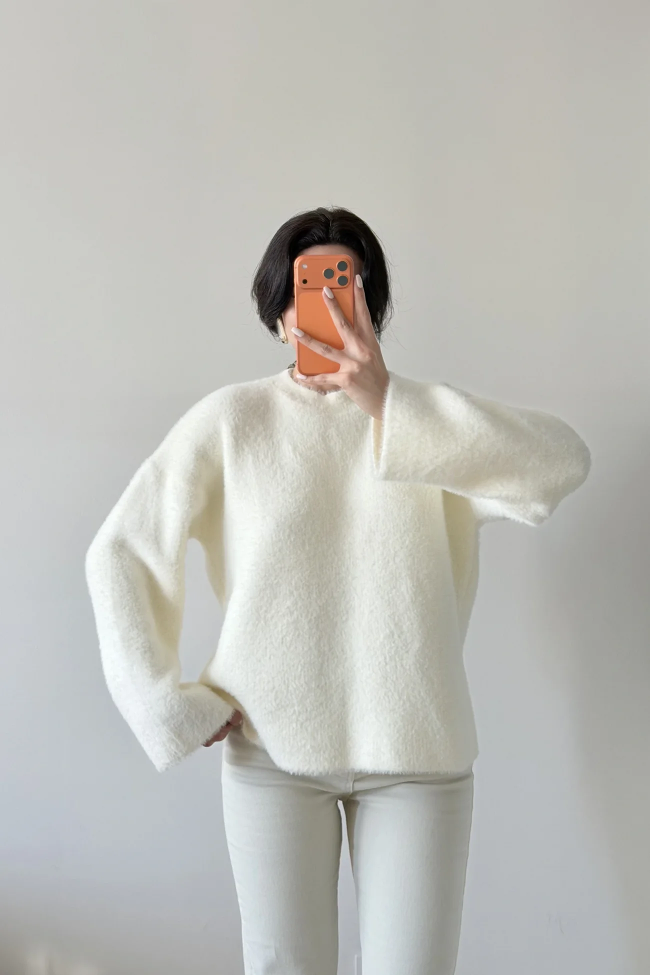 Kadın Beyaz Oversize Kazak 1014-2341