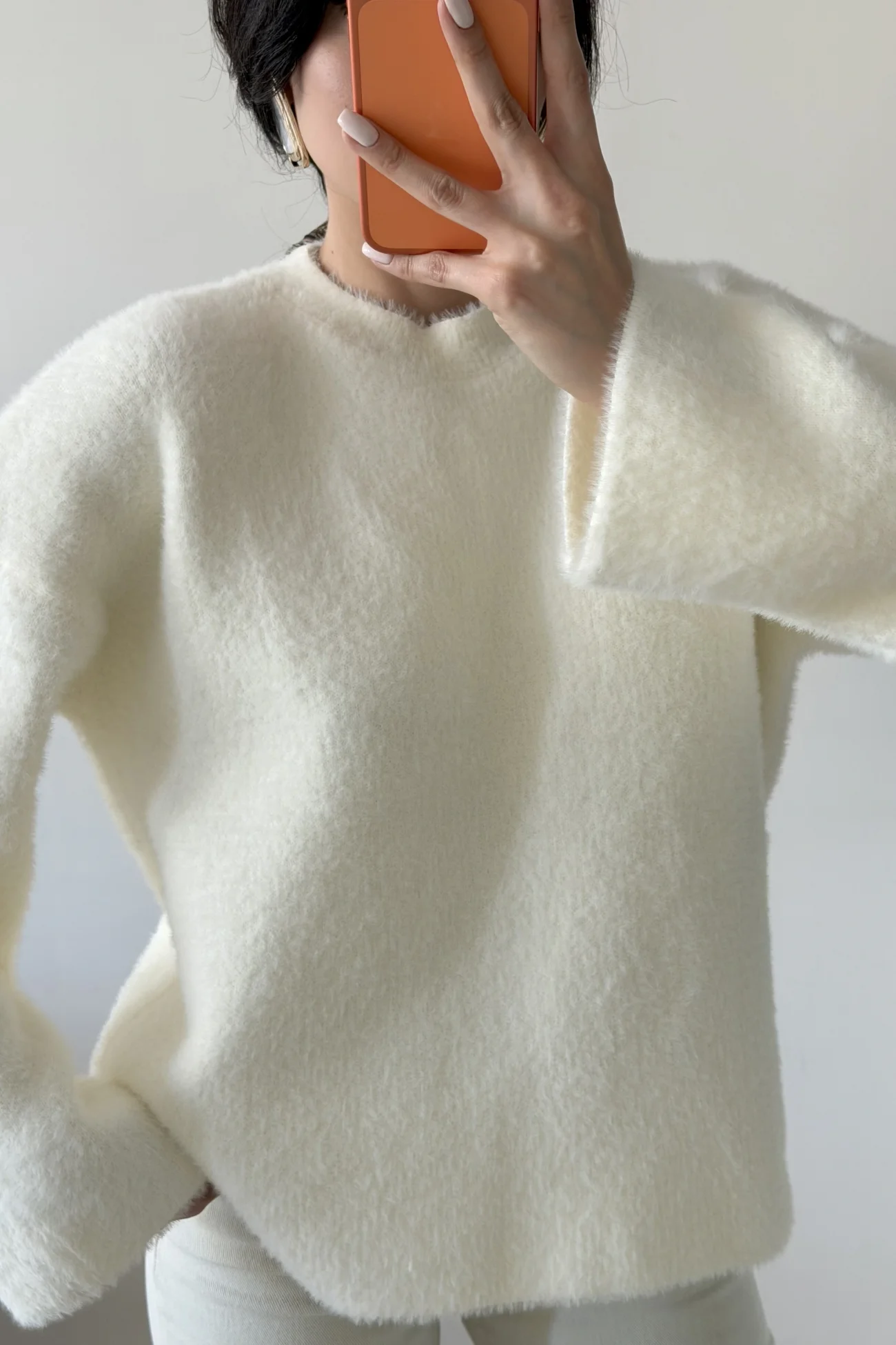 Kadın Beyaz Oversize Kazak 1014-2341