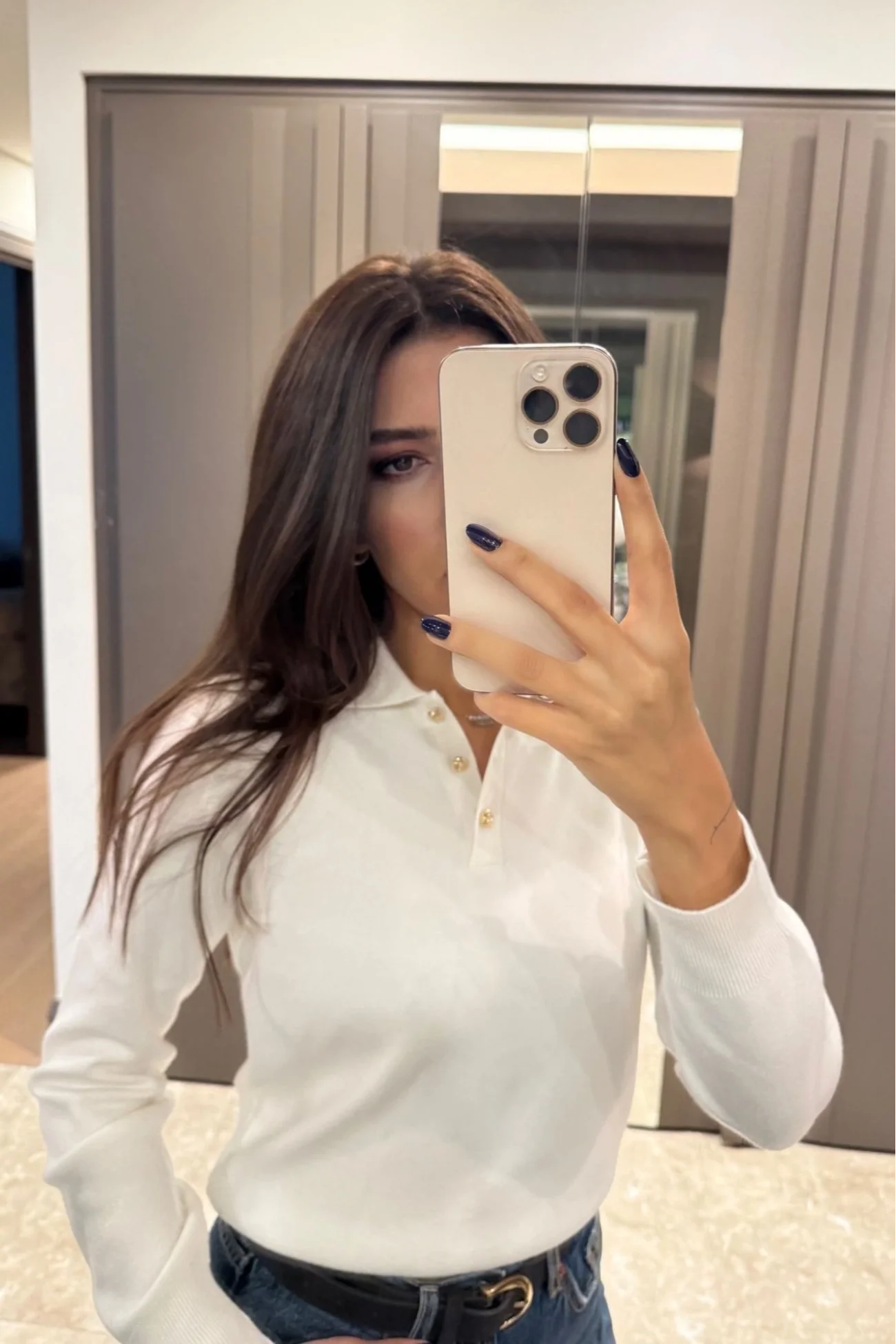 Kadın Beyaz Polo Yaka Kazak 1014-2402