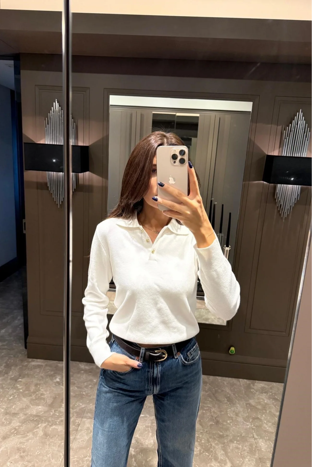 Kadın Beyaz Polo Yaka Kazak 1014-2402