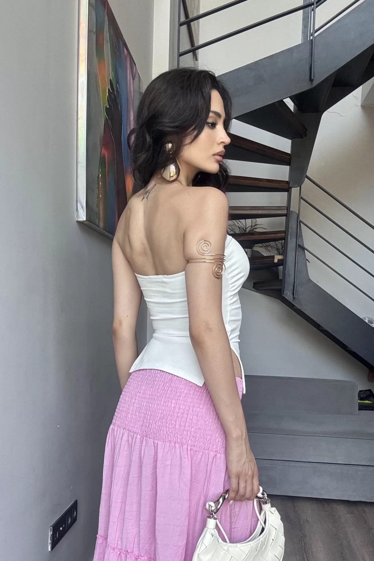 Kadın Beyaz Yırtmaçlı Crop 0309