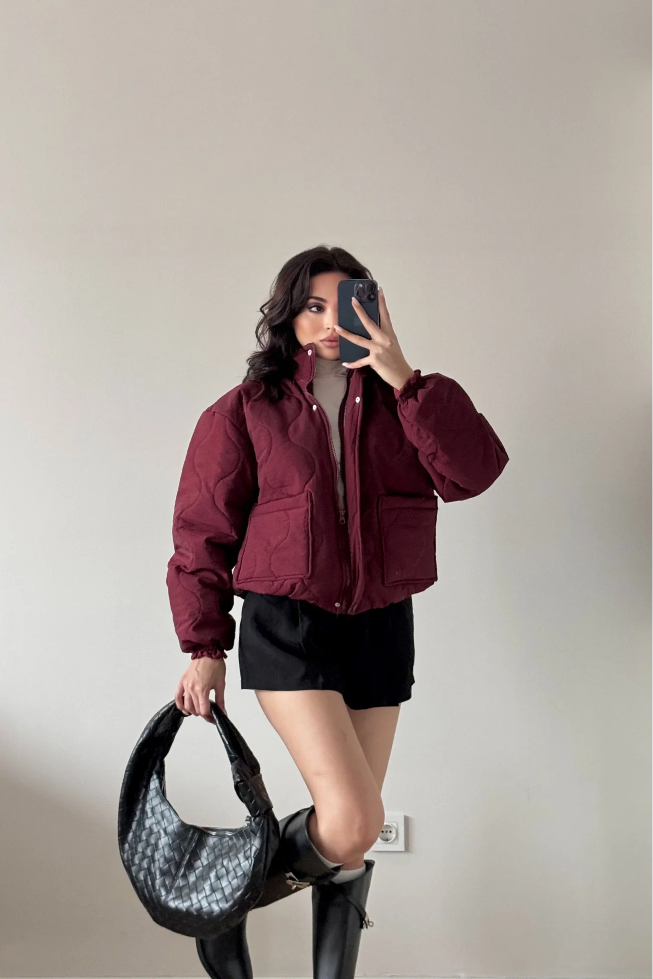 Kadın Bordo Fermuarlı Cepli Mont 0445-26009