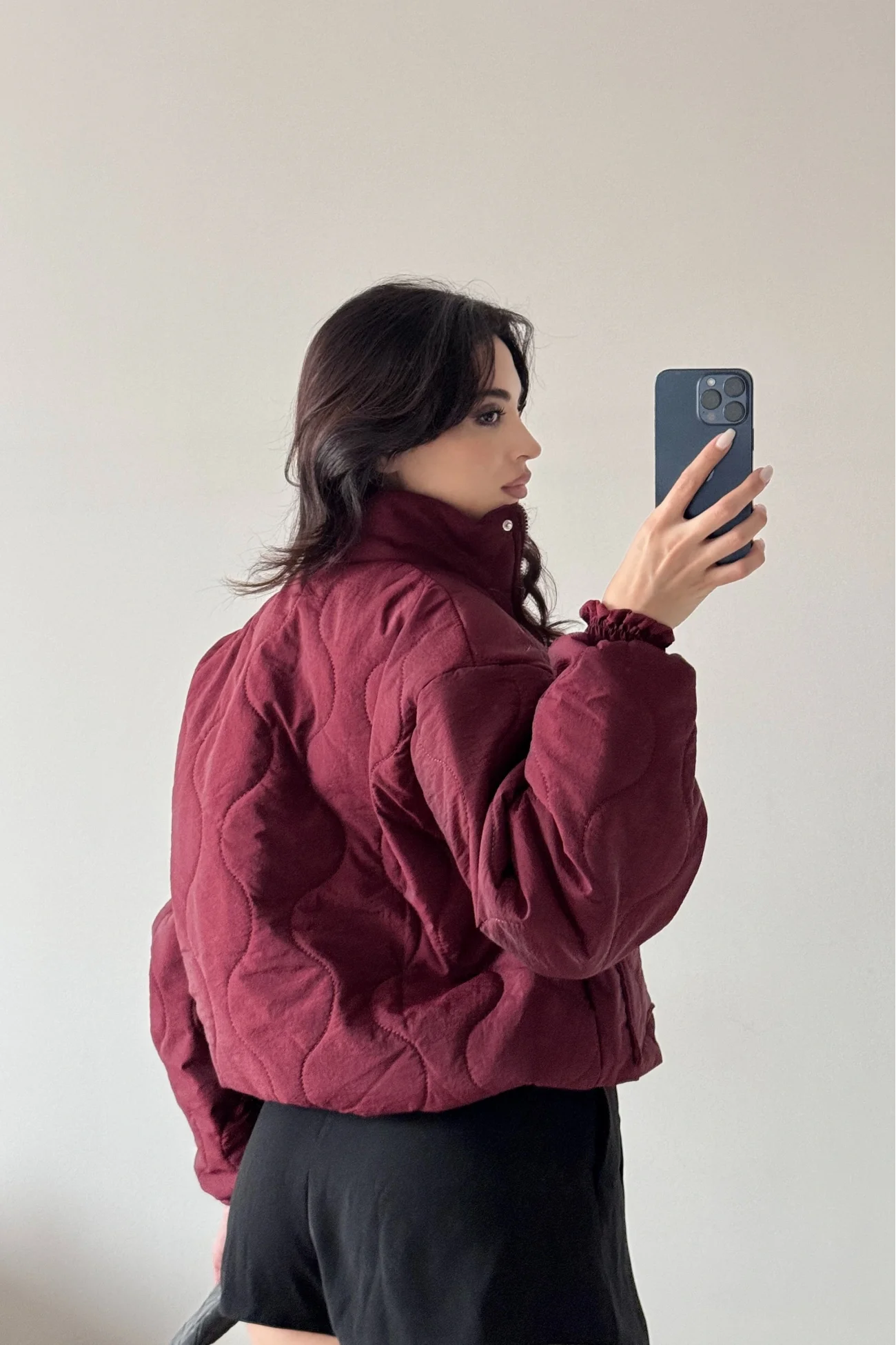 Kadın Bordo Fermuarlı Cepli Mont 0445-26009