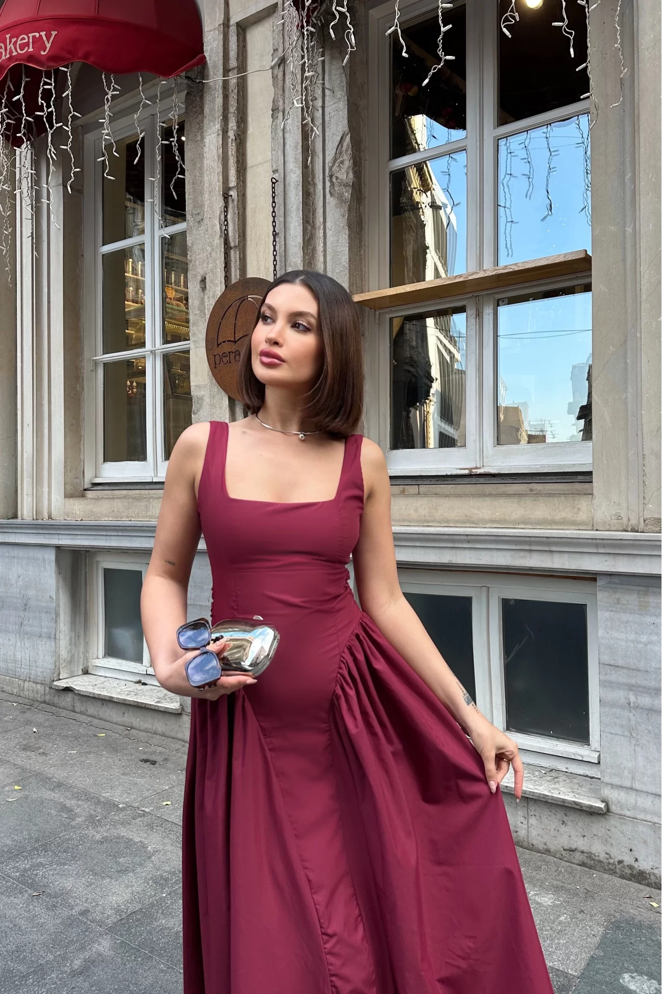 Kadın Bordo Sırt Dekolteli Elbise 1026-0042
