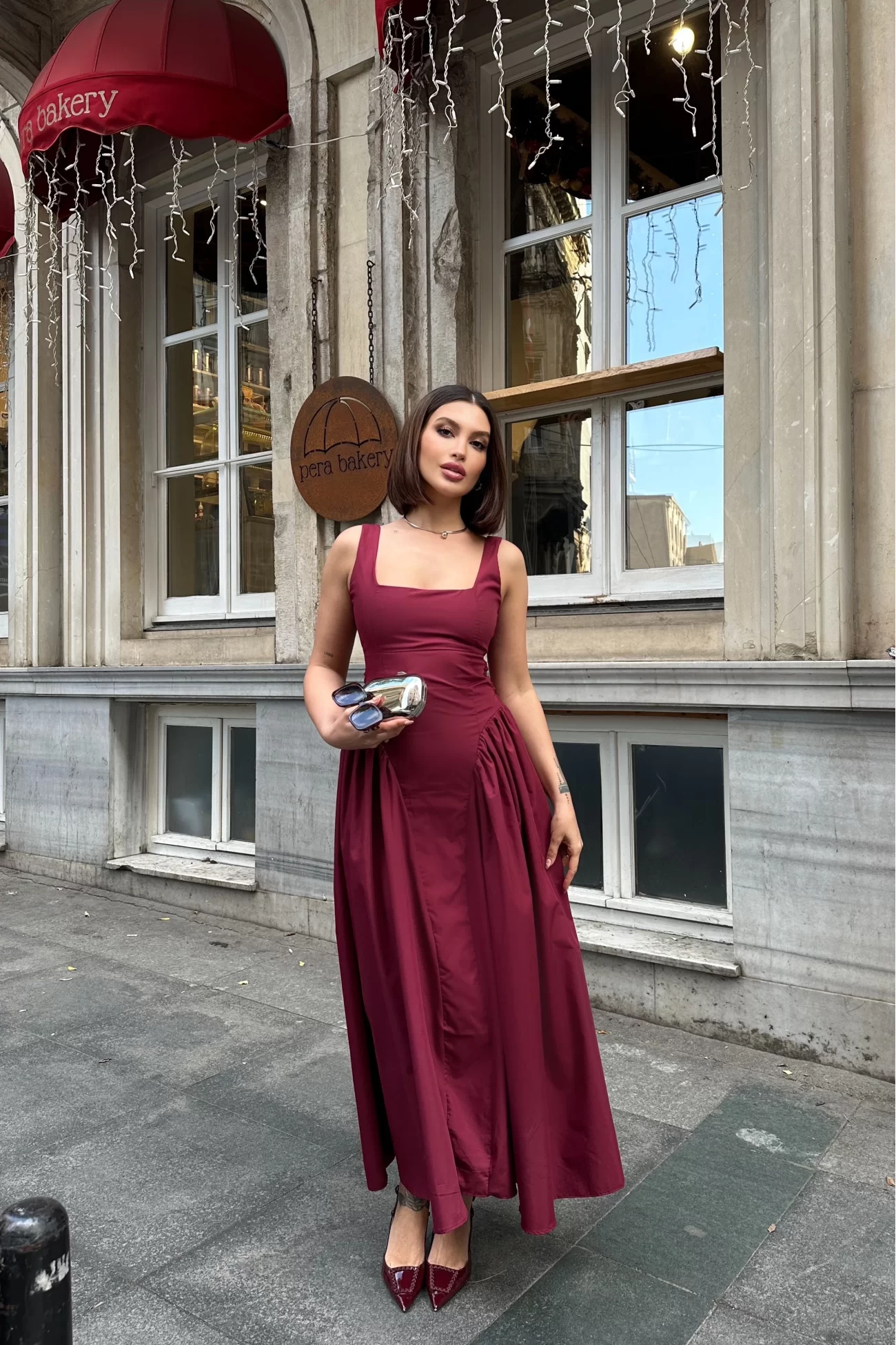 Kadın Bordo Sırt Dekolteli Elbise 1026-0042