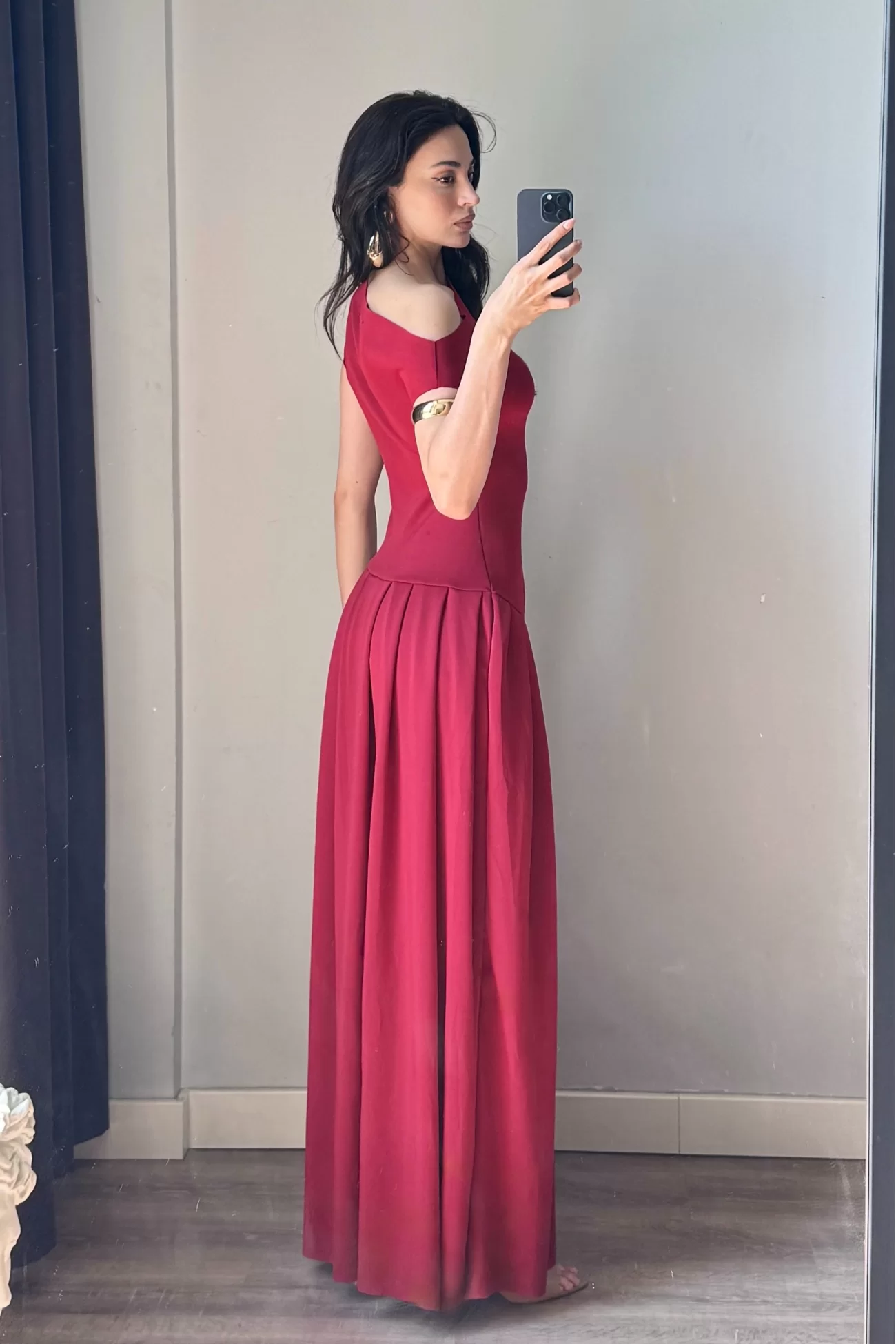 Kadın Bordo Tek Omuz Elbise 0994-0098