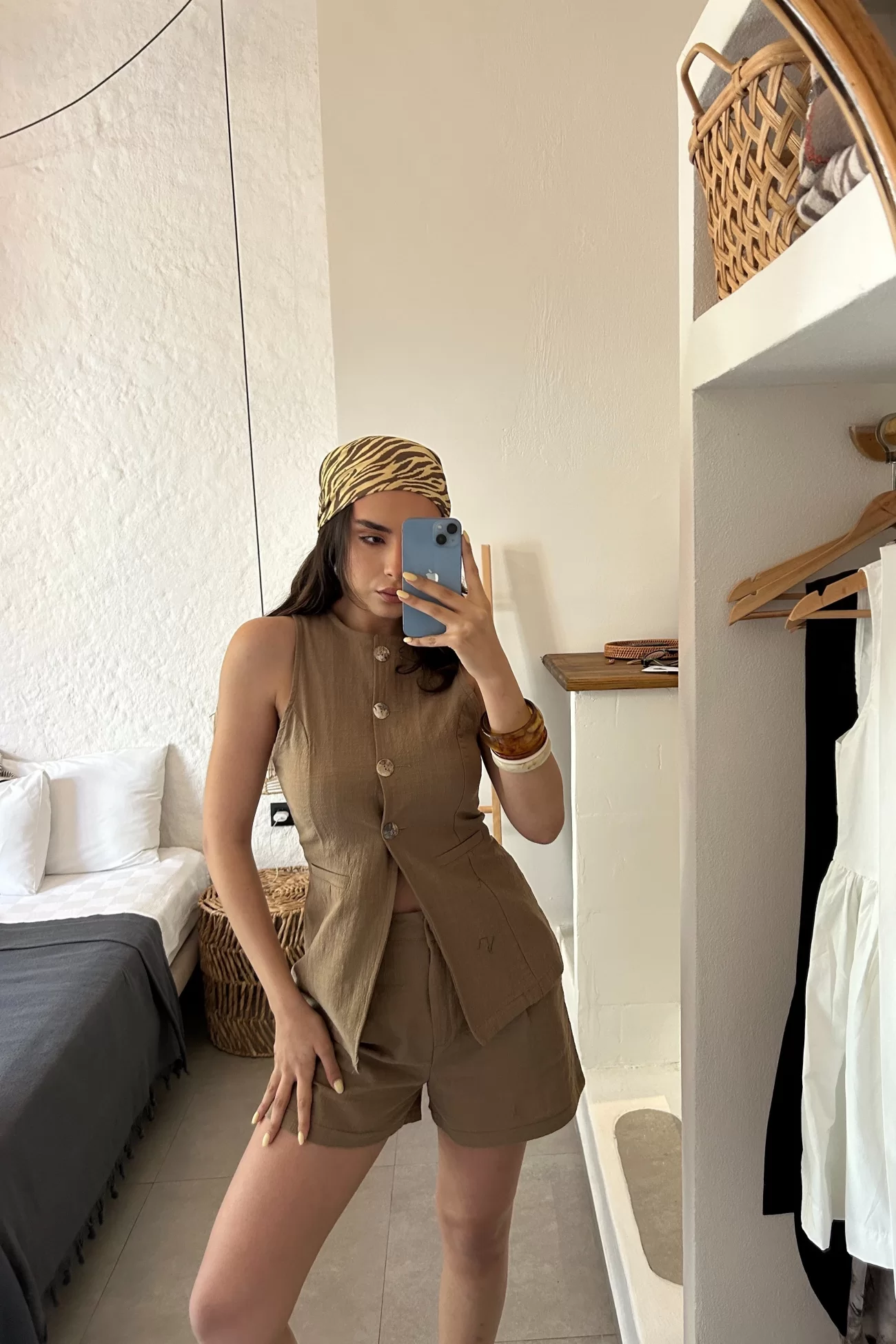 Kadın Camel Keten Yelek Takım 1040-4081