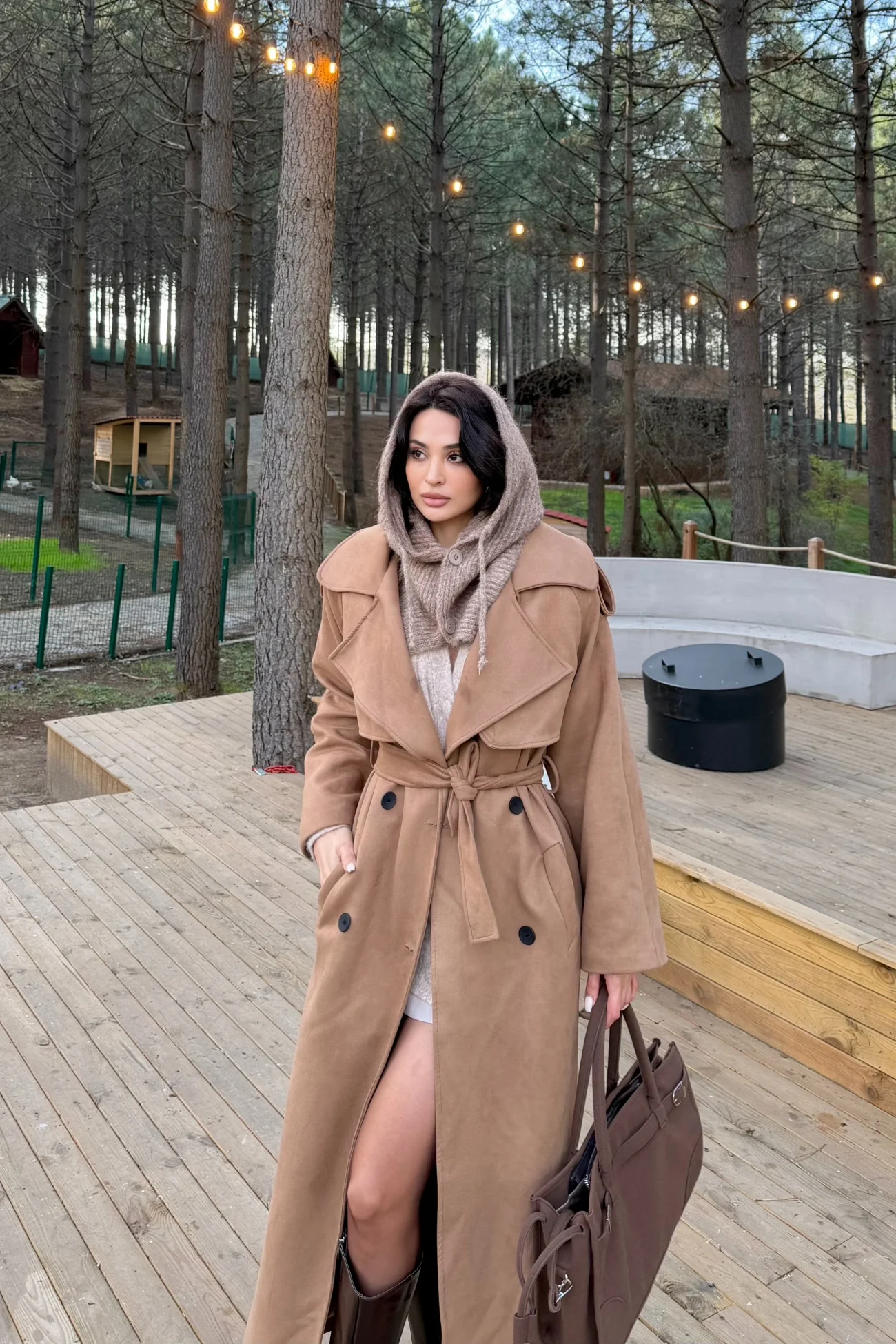 Kadın Camel Triko Düğmeli Balaklava Bere 594-14800