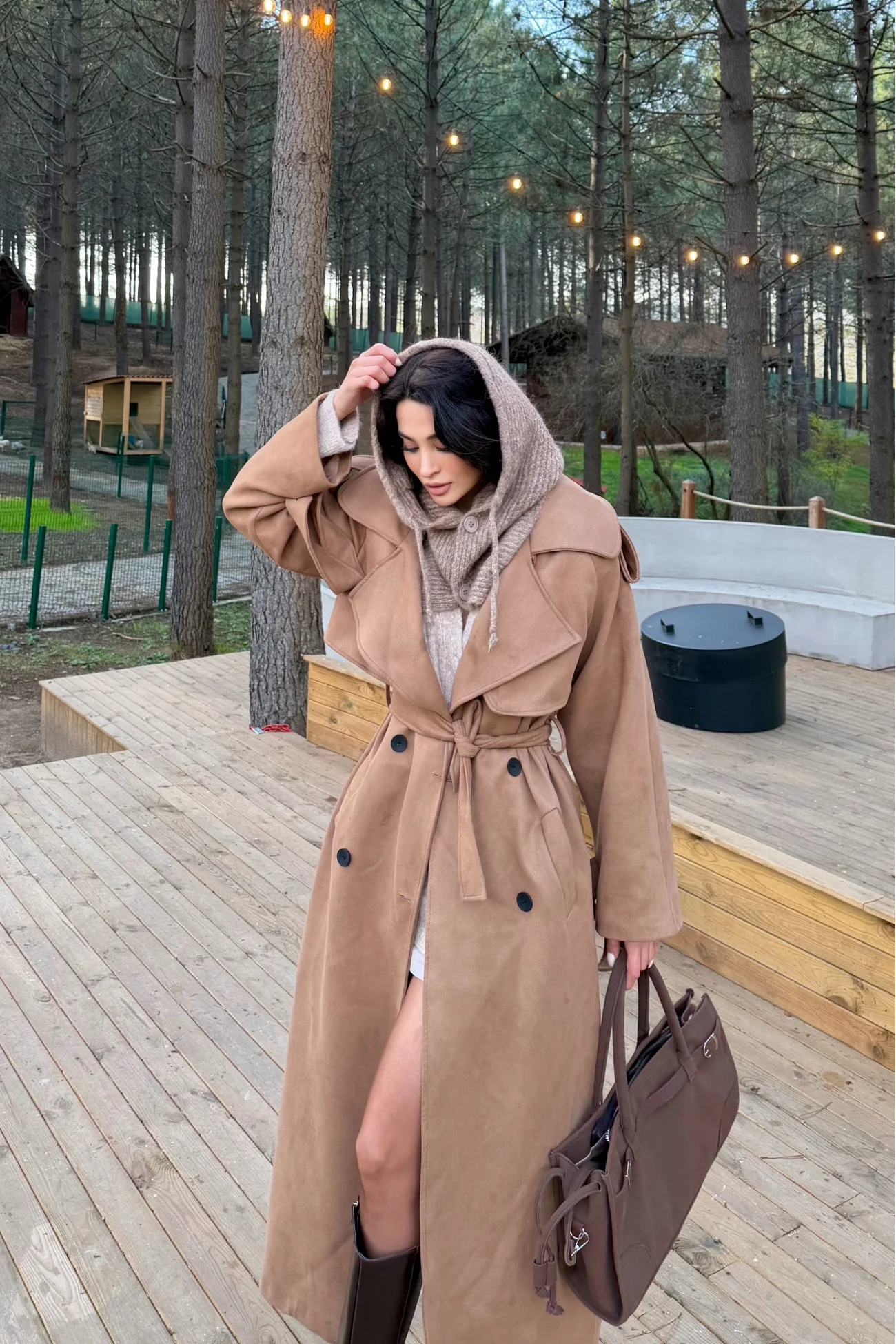 Kadın Camel Triko Düğmeli Balaklava Bere 594-14800