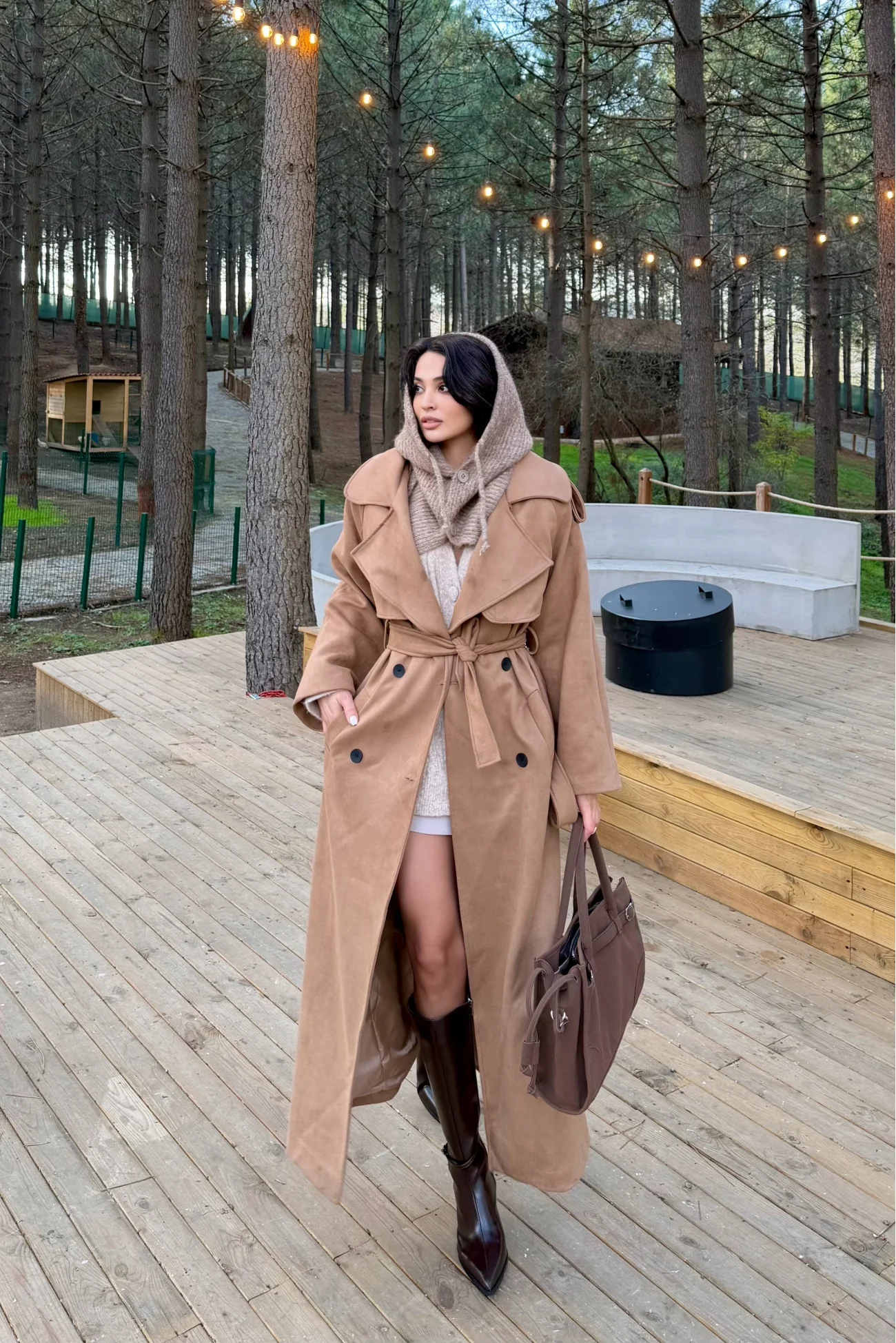 Kadın Camel Triko Düğmeli Balaklava Bere 594-14800