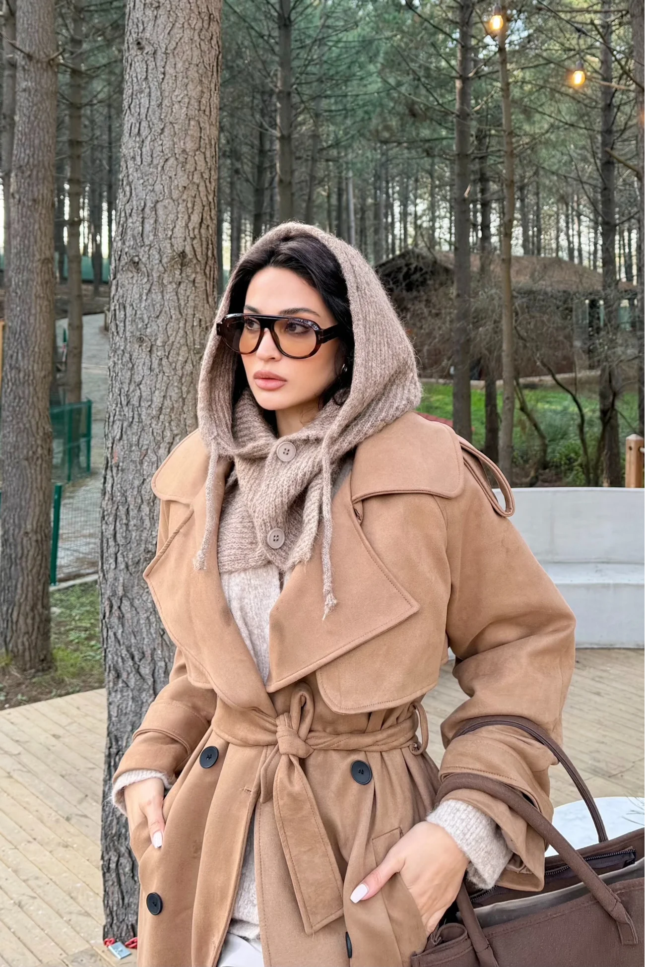 Kadın Camel Triko Düğmeli Balaklava Bere 594-14800