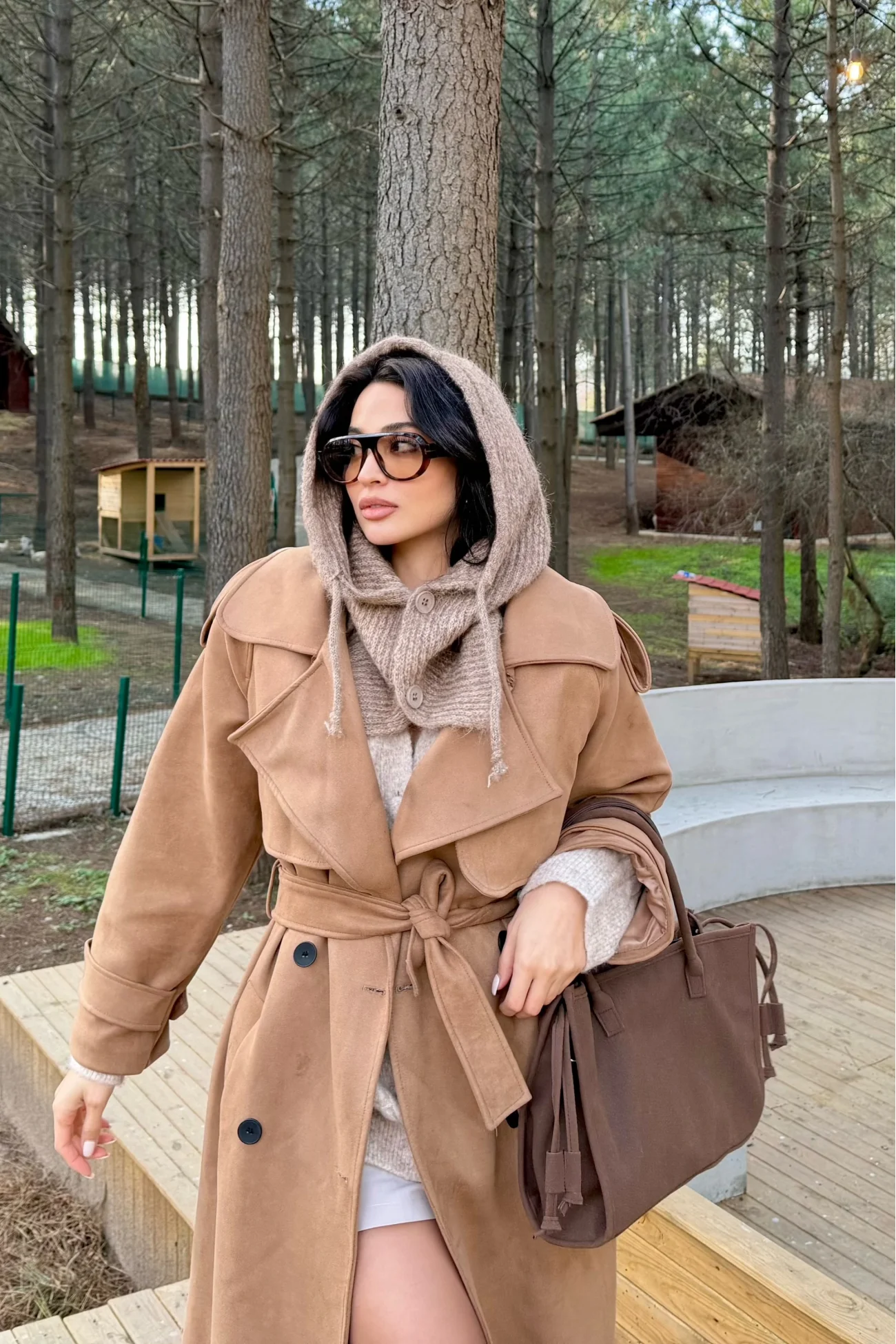 Kadın Camel Triko Düğmeli Balaklava Bere 594-14800