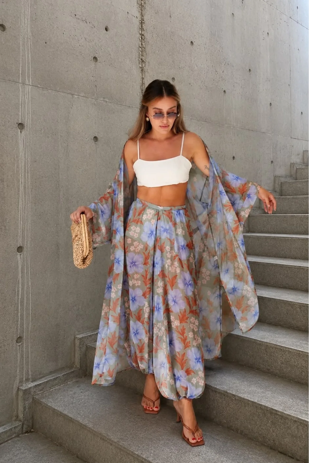 Kadın Çiçek Desenli Kimono Takım 1017-4145