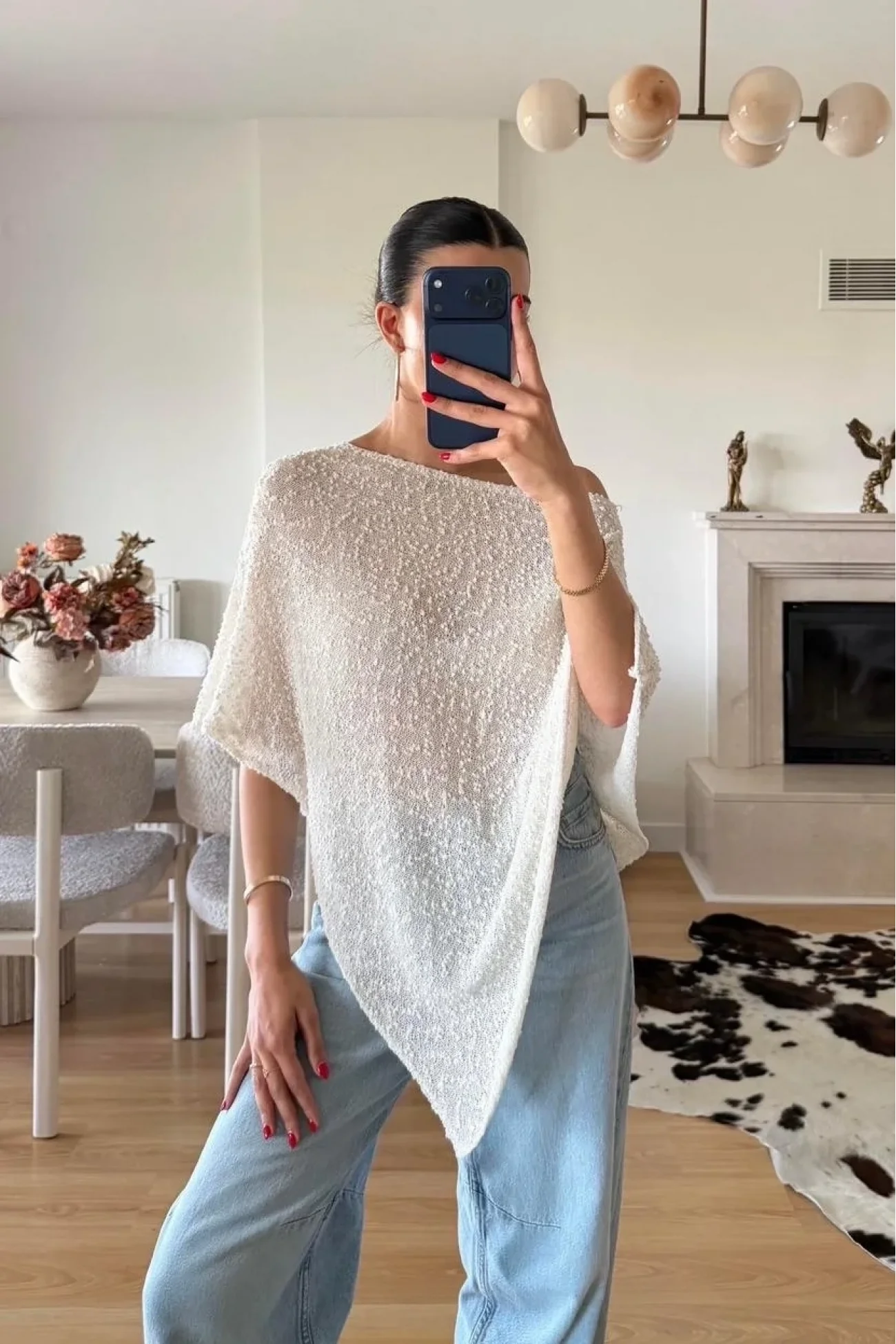 Kadın Ekru Asimetrik Triko Bluz 0181
