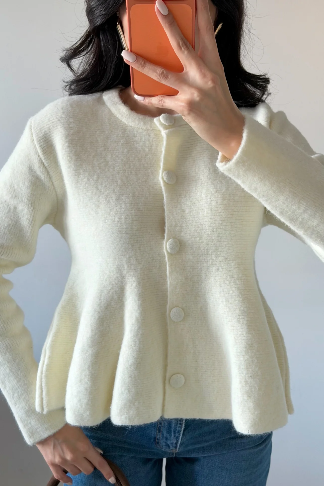 Kadın Ekru Eteği Volanlı Triko Hırka 1014-2525