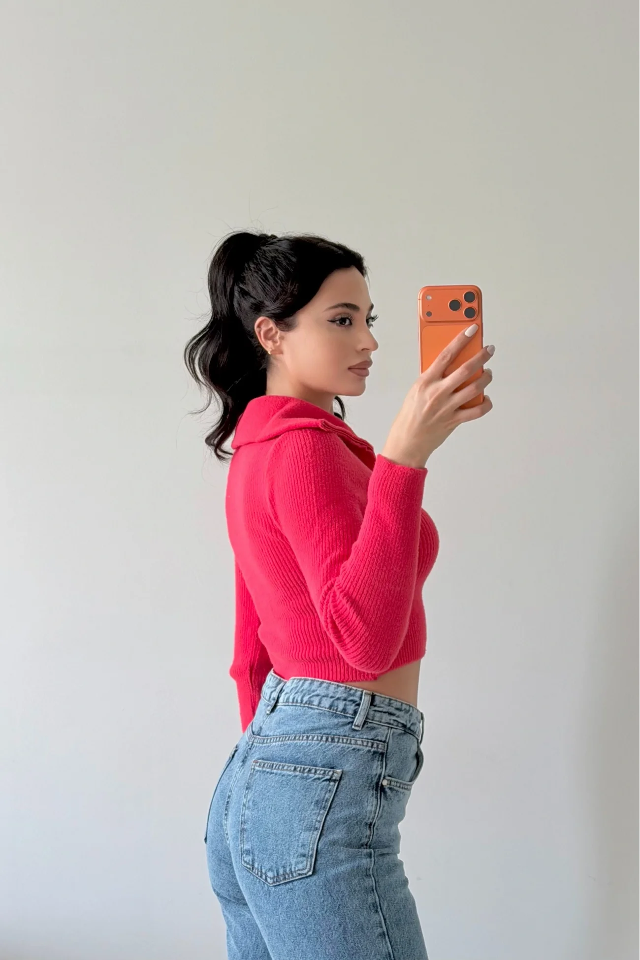 Kadın Fuşya Crop Kazak 1014-2022