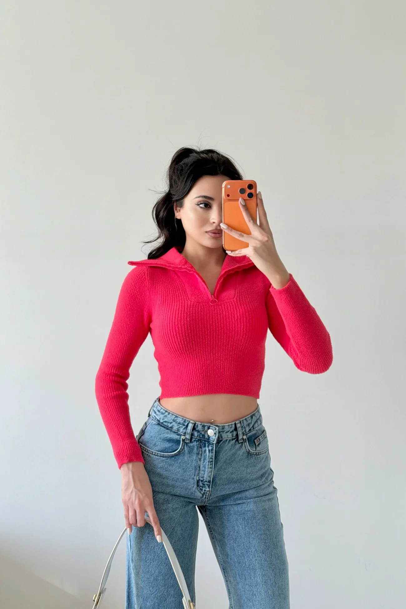 Kadın Fuşya Crop Kazak 1014-2022