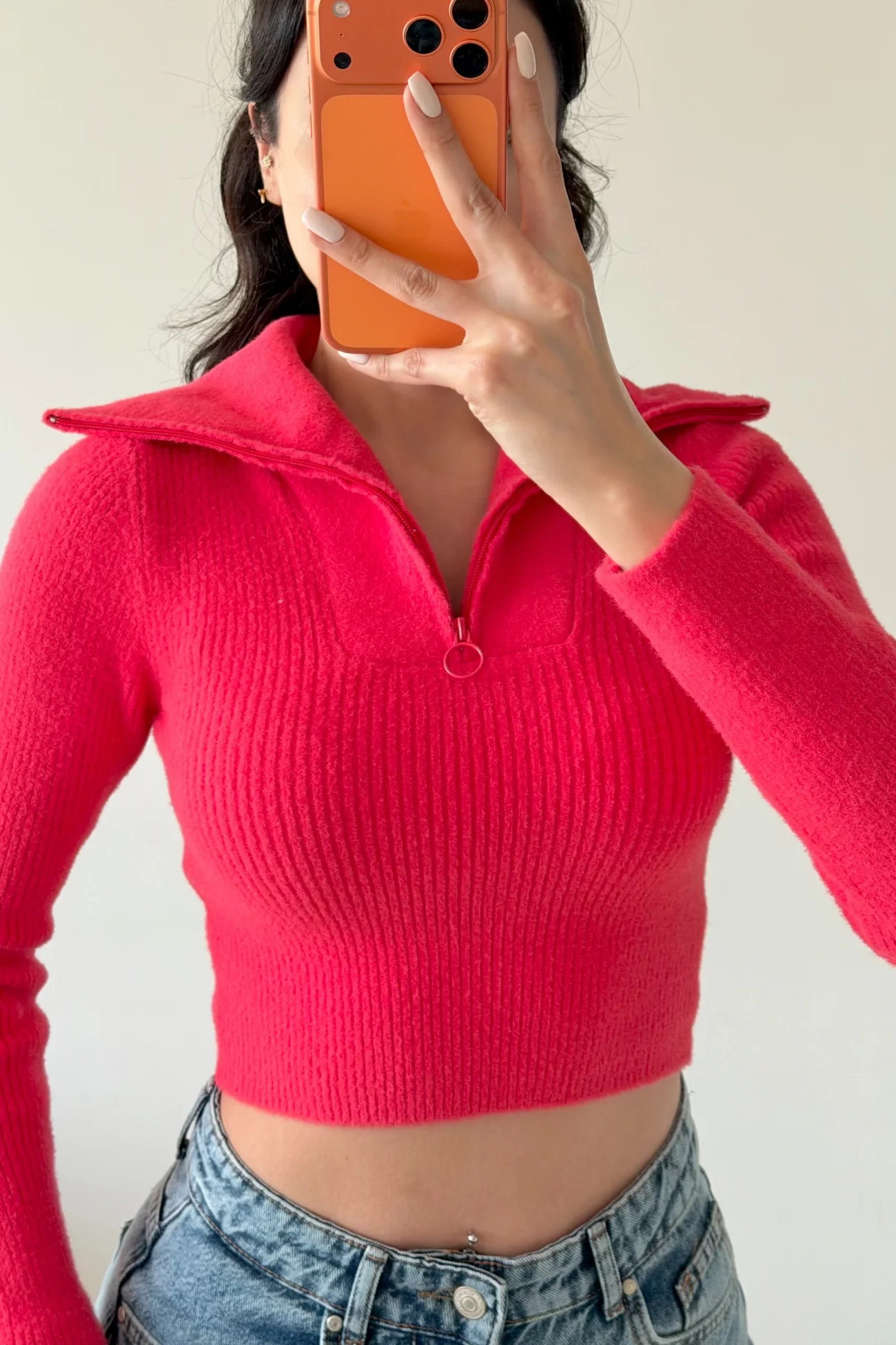 Kadın Fuşya Crop Kazak 1014-2022