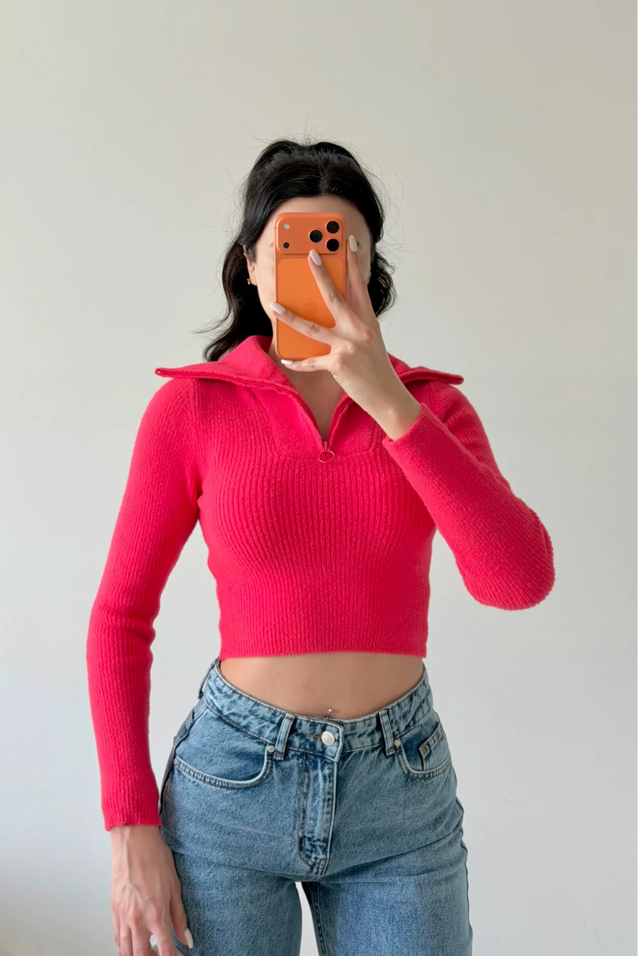 Kadın Fuşya Crop Kazak 1014-2022