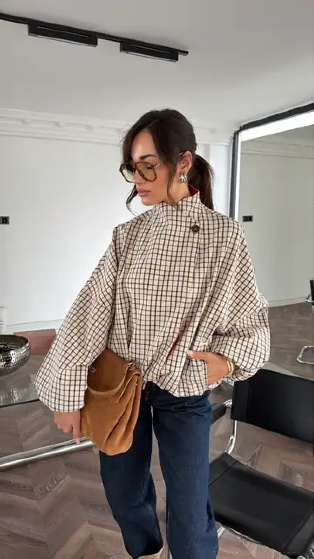 Kadın Garnili Ekose Bomber Ceket 3123