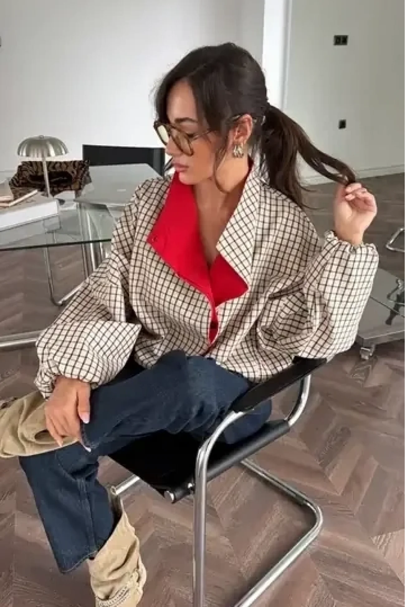 Kadın Garnili Ekose Bomber Ceket 3123