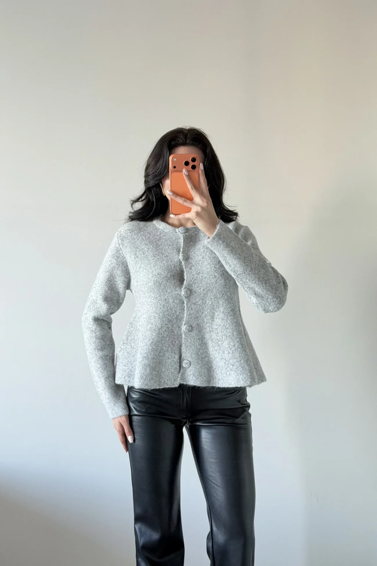 Kadın Gri Eteği Volanlı Triko Hırka 1014-2525